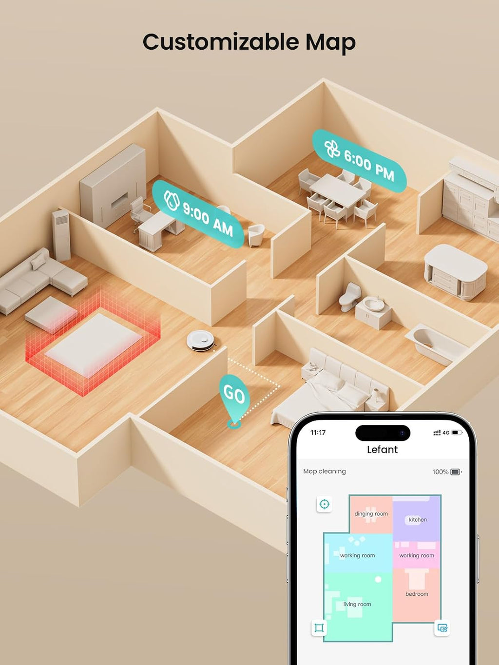 Lefant M2 Robot Vacuum and Mop, Upgraded PSD Obstacle Avoidance Technology, 6000Pa Strong Suction, 160min Runtime, dToF Navigation, Customized Cleaning, 3-Floor Mapping, WiFi/App/Alexa 2.4G & 5G
