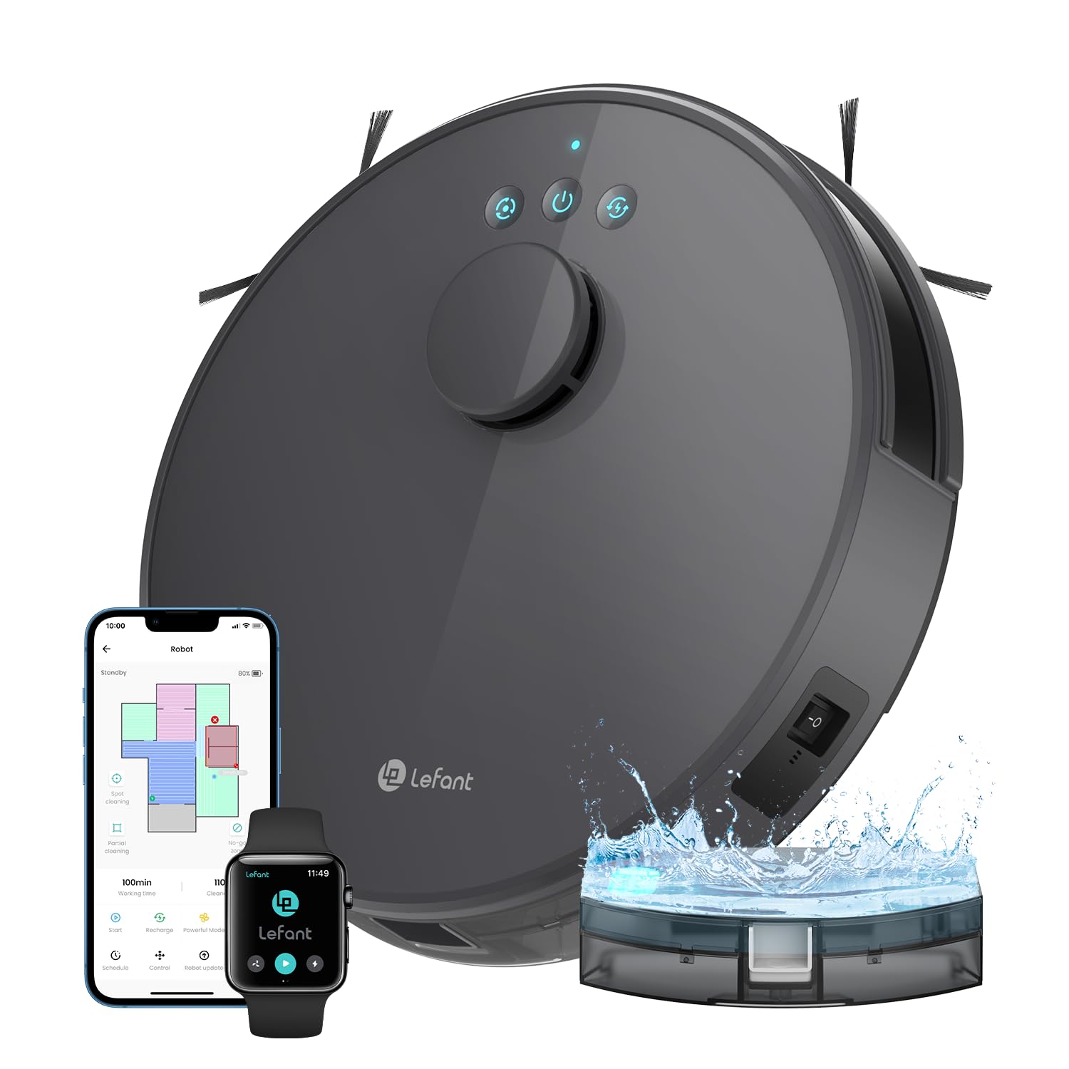 Lefant M2 Robot Vacuum and Mop, Upgraded PSD Obstacle Avoidance Technology, 6000Pa Strong Suction, 160min Runtime, dToF Navigation, Customized Cleaning, 3-Floor Mapping, WiFi/App/Alexa 2.4G & 5G