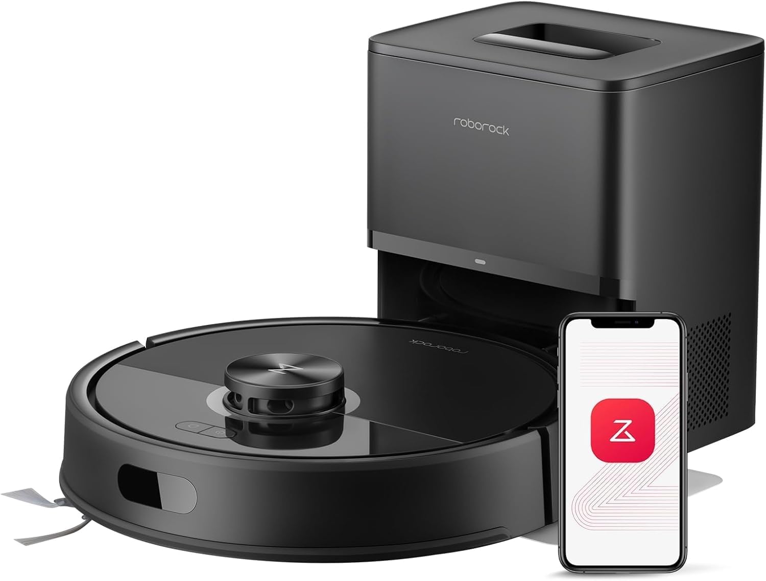 Roborock Q7T+ Robotic Vacuum Cleaner, Black, 8000 Pa Powerful Suction, App Control, HEPA Filter, Round, Battery Powered