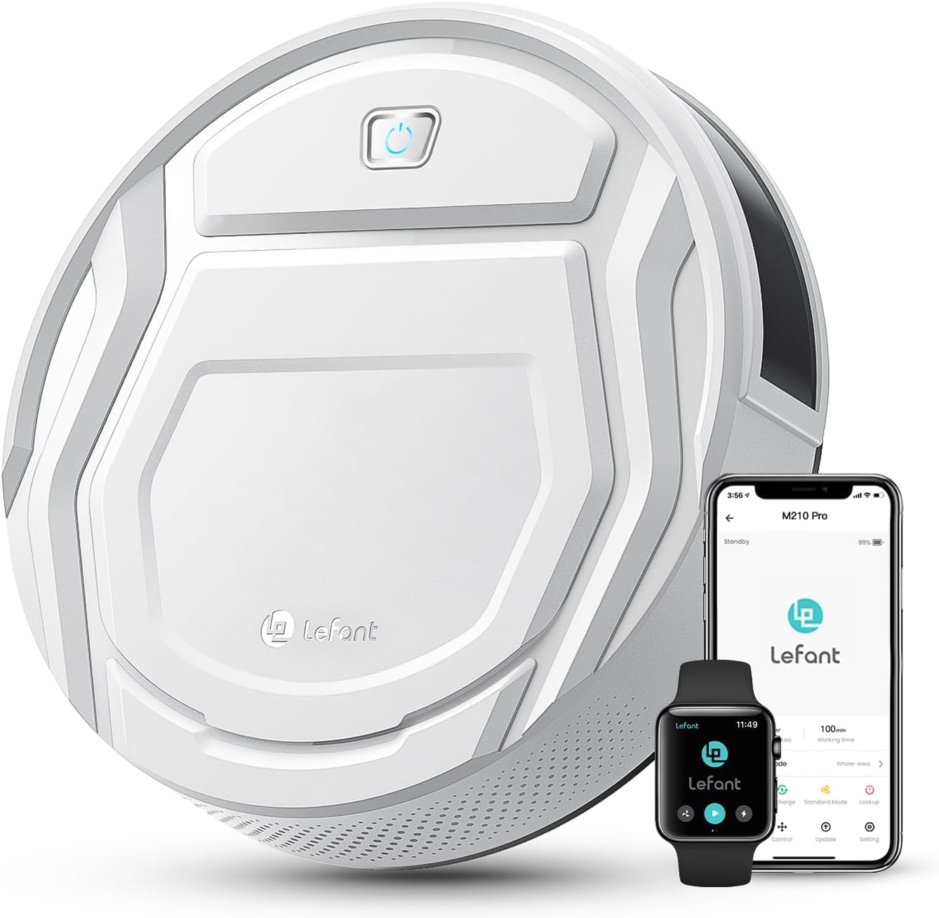 Lefant M2 Robot Vacuum and Mop, Upgraded PSD Obstacle Avoidance Technology, 6000Pa Strong Suction, 160min Runtime, dToF Navigation, Customized Cleaning, 3-Floor Mapping, WiFi/App/Alexa 2.4G & 5G