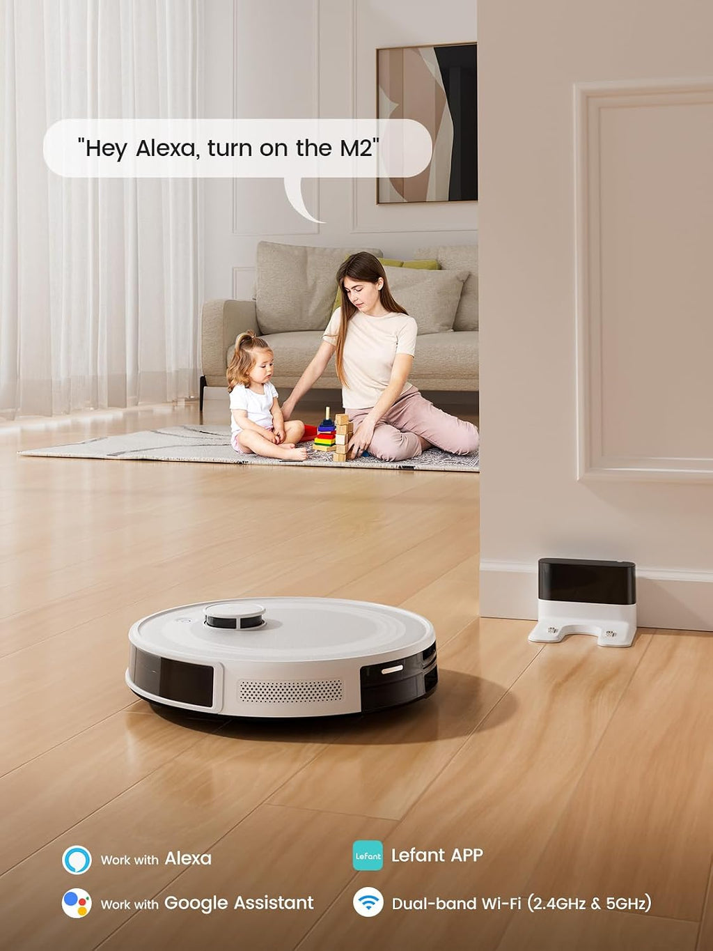 Lefant M2 Robot Vacuum and Mop, Upgraded PSD Obstacle Avoidance Technology, 6000Pa Strong Suction, 160min Runtime, dToF Navigation, Customized Cleaning, 3-Floor Mapping, WiFi/App/Alexa 2.4G & 5G