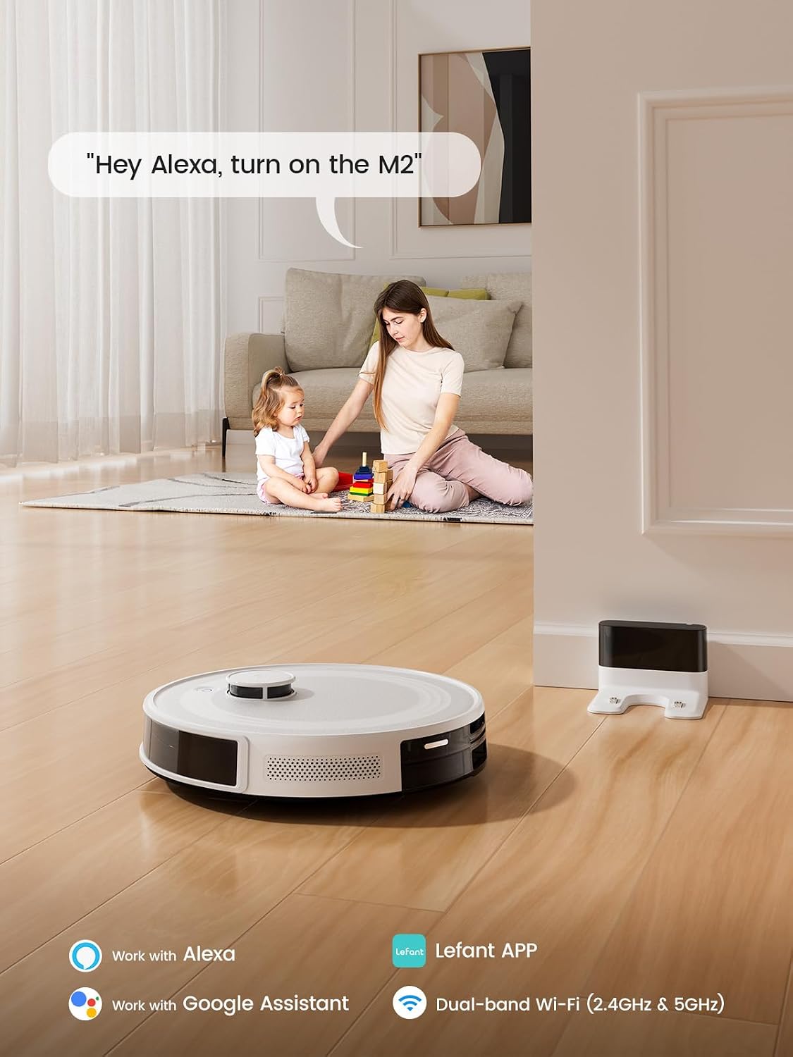 Lefant M2 Robot Vacuum and Mop, Upgraded PSD Obstacle Avoidance Technology, 6000Pa Strong Suction, 160min Runtime, dToF Navigation, Customized Cleaning, 3-Floor Mapping, WiFi/App/Alexa 2.4G & 5G