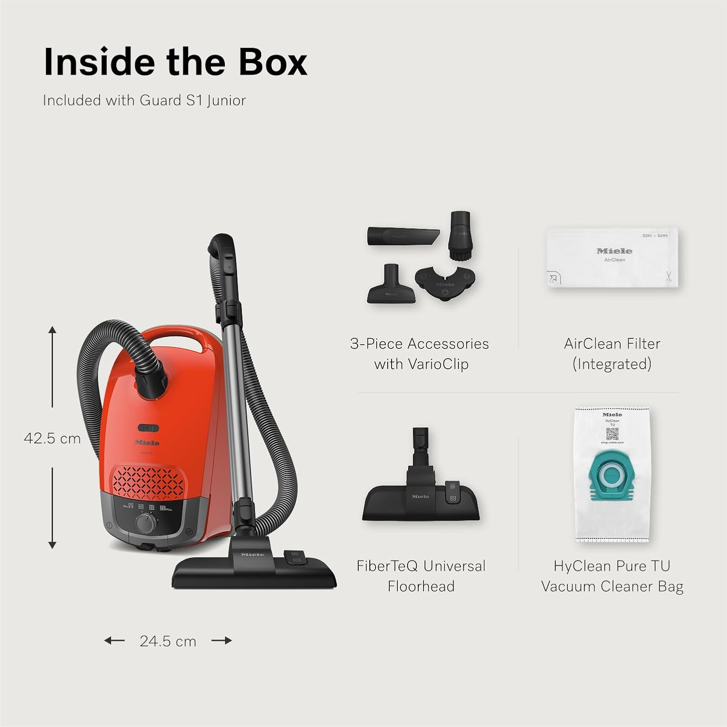 Miele Guard S1 Junior Bagged Vacuum Cleaner with AirClean Filter, Terra Red | Powerful Cylinder Vacuum, Compact Design Perfect for Smaller Homes, Suitable for Carpets and Hard Floors