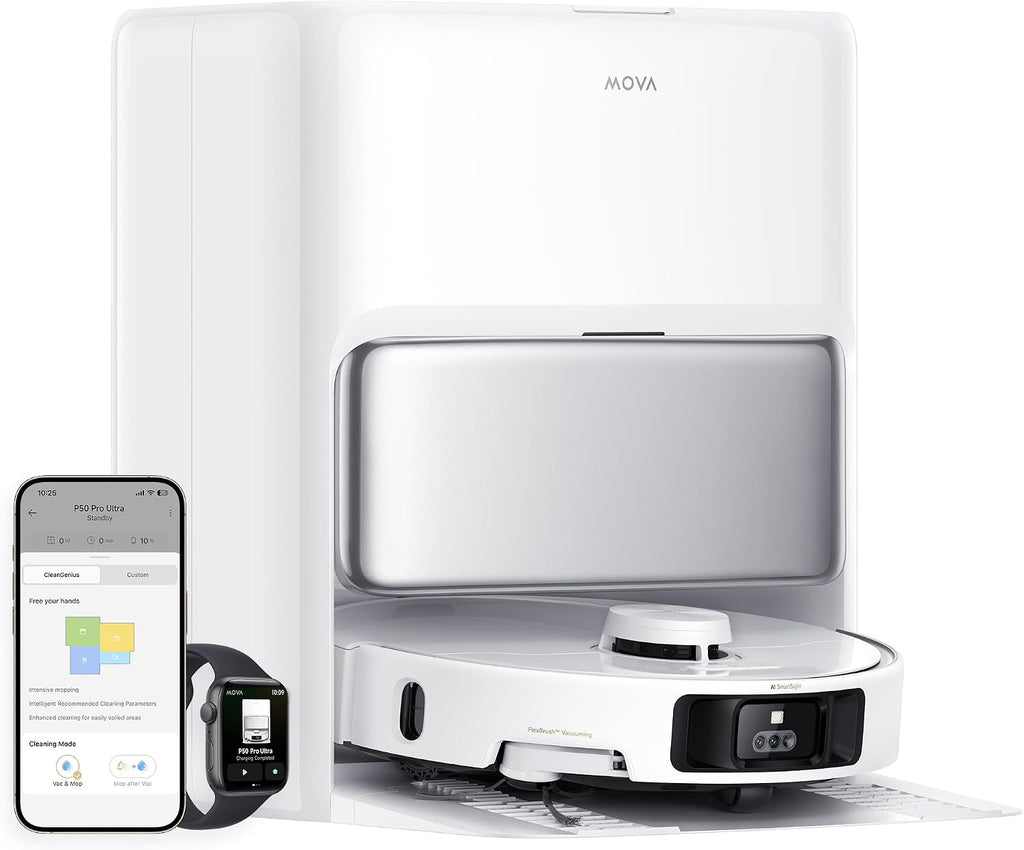 MOVA P50 Pro Ultra Robot Vacuum and Mop, 19,000Pa Suction Corner to Edge Cleaning, 75℃ Dock Self Cleaning, Auto-Empty, Voice & App Control
