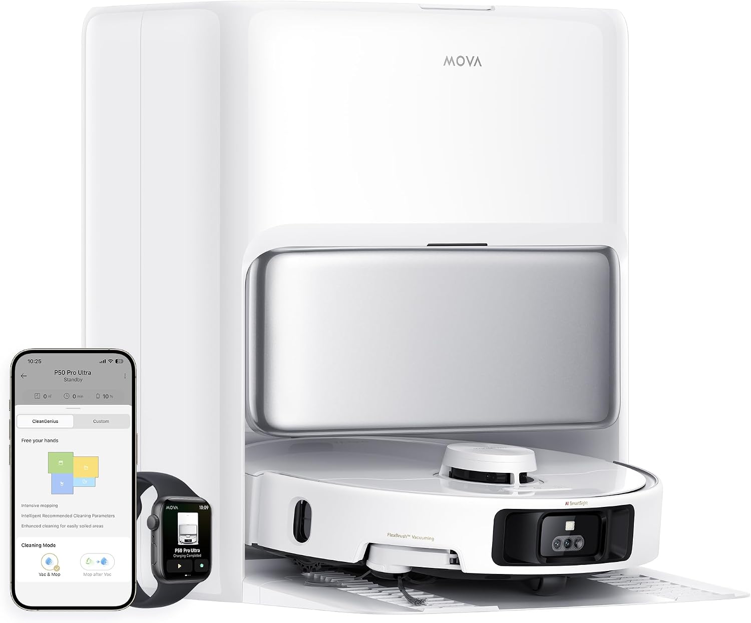 MOVA P50 Pro Ultra Robot Vacuum and Mop, 19,000Pa Suction Corner to Edge Cleaning, 75℃ Dock Self Cleaning, Auto-Empty, Voice & App Control