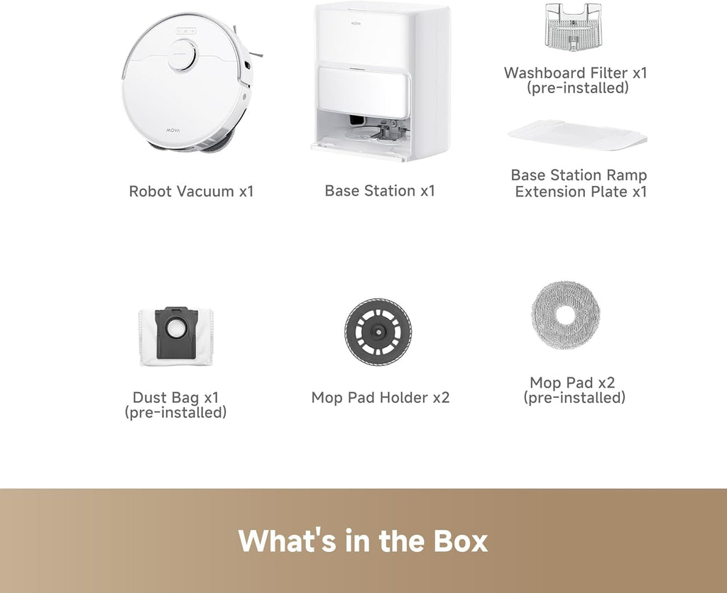 MOVA P50 Ultra Robot Vacuum with Flexible Mop, 19,000Pa Suction, Corner to Edge Cleaning, 75°C Dock Self Cleaning, Auto-Empty, Auto Refill, Obstacle Avoidance, Voice&App Control
