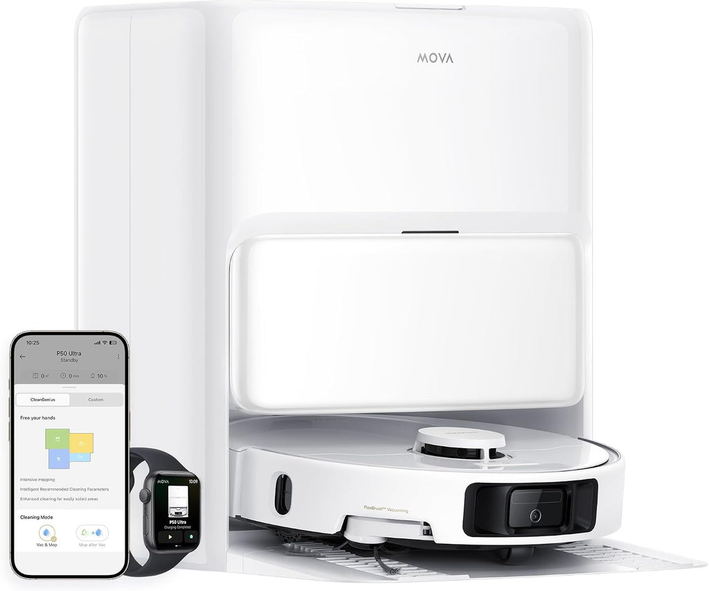 MOVA P50 Ultra Robot Vacuum with Flexible Mop, 19,000Pa Suction, Corner to Edge Cleaning, 75°C Dock Self Cleaning, Auto-Empty, Auto Refill, Obstacle Avoidance, Voice&App Control