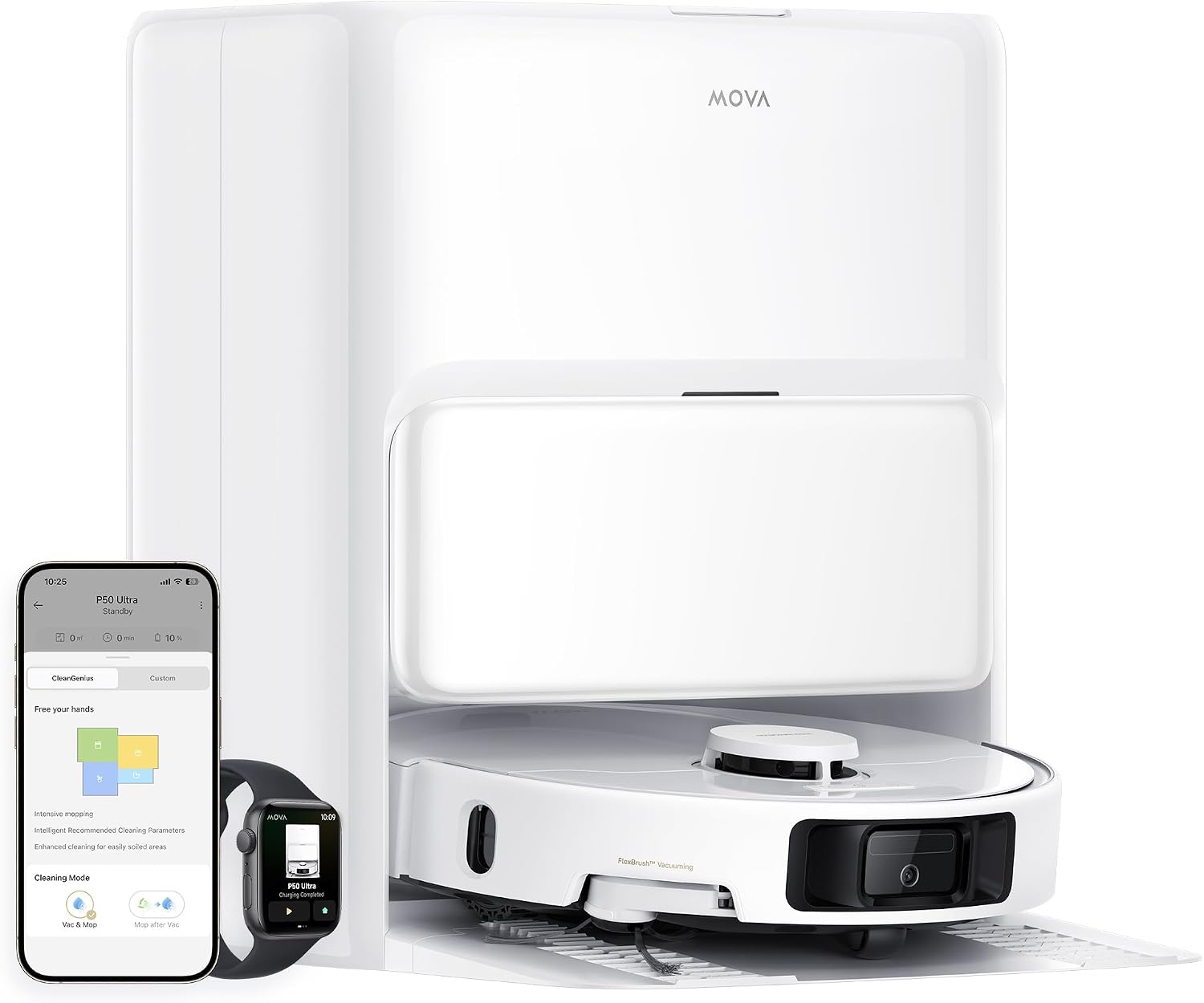 MOVA P50 Ultra Robot Vacuum with Flexible Mop, 19,000Pa Suction, Corner to Edge Cleaning, 75°C Dock Self Cleaning, Auto-Empty, Auto Refill, Obstacle Avoidance, Voice&App Control