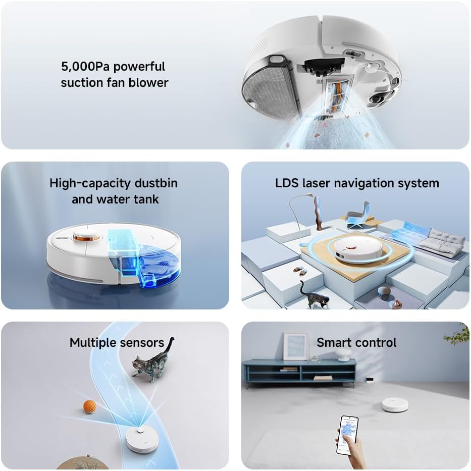 Xiaomi Robot Vacuum S40C 2-in-1 Vacuum Cleaner and Wiper, 5000Pa Suction Power, Smart LDS Navigation, Automatic Charging, Works on Short Pile Carpets and Hard Floors AU