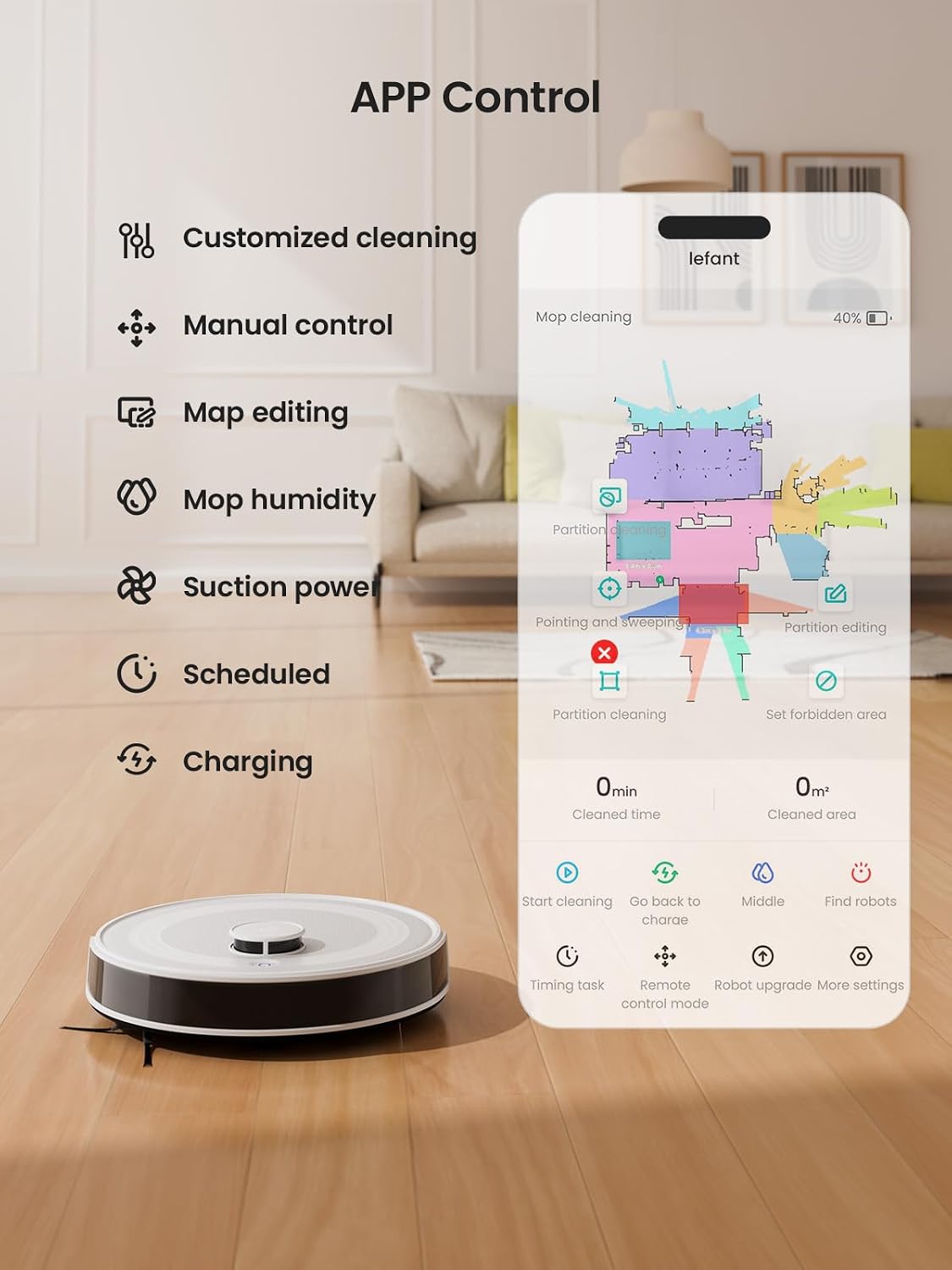 Lefant M2 Robot Vacuum and Mop, Upgraded PSD Obstacle Avoidance Technology, 6000Pa Strong Suction, 160min Runtime, dToF Navigation, Customized Cleaning, 3-Floor Mapping, WiFi/App/Alexa 2.4G & 5G