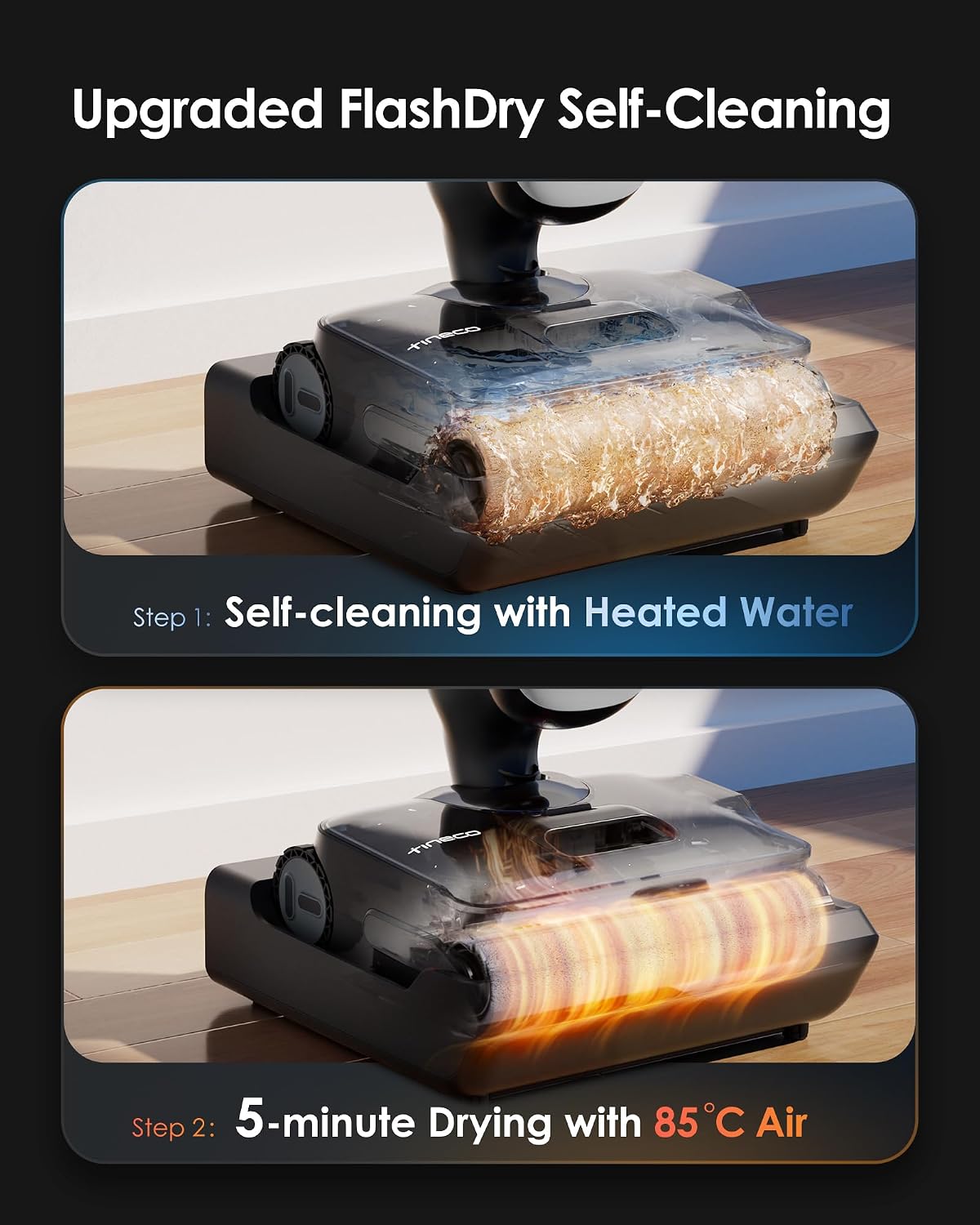 Tineco Floor One S9 Artist Wet Dry Vacuum Cleaner, 22kPa Suction, 360° SmoothDrive, Anti-Tangle Design, 85℃ Flashdry, 50 Min Runtime, Dual-Edge Cleaning, 180° Lay-Flat