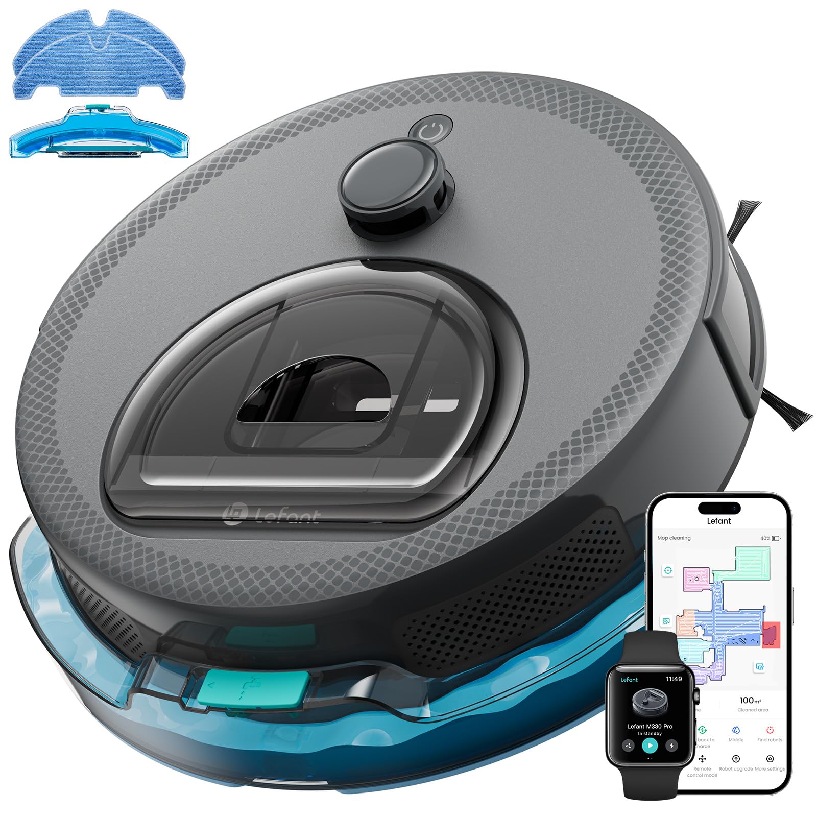 Lefant M2 Robot Vacuum and Mop, Upgraded PSD Obstacle Avoidance Technology, 6000Pa Strong Suction, 160min Runtime, dToF Navigation, Customized Cleaning, 3-Floor Mapping, WiFi/App/Alexa 2.4G & 5G