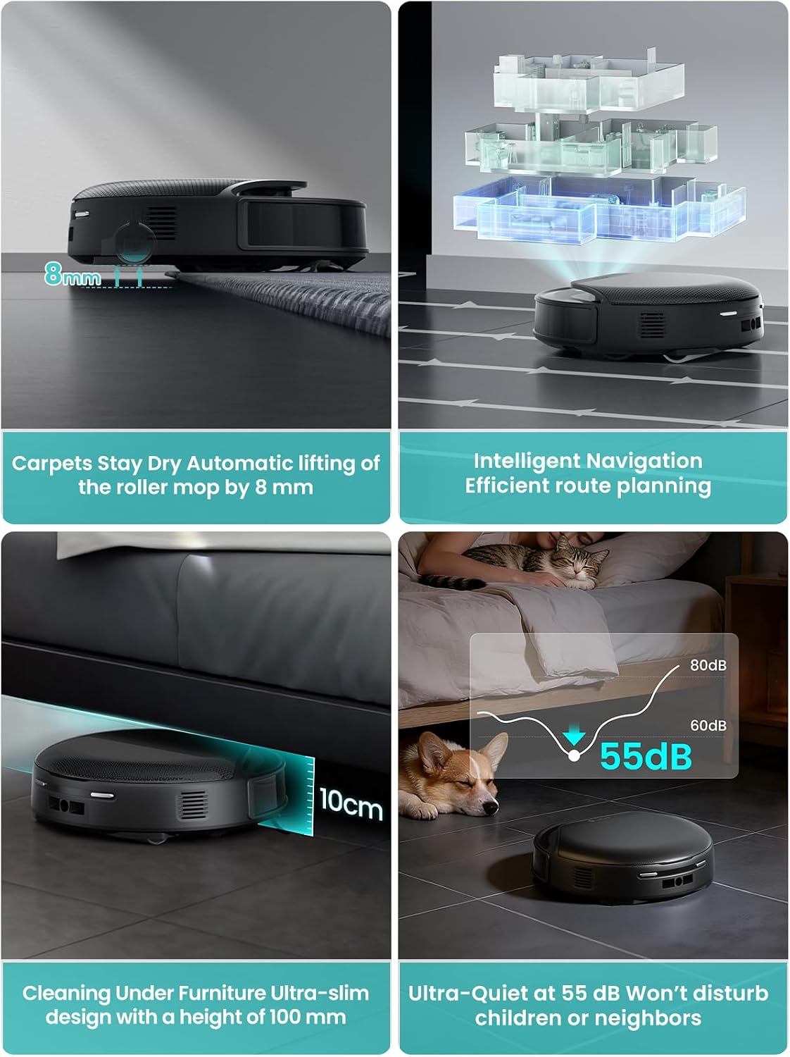 LEFANT M5 Max Robot Vacuum and Mop with Self-Emptying Base, 23000 Pa, 180mins, 3.2L Self-Emptying, 120-Day Hands-Free, dToF Laser Navigation, 5G WiFi/App/Alexa, Black