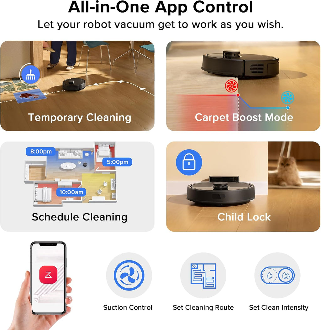 Roborock Q7B Robot Vacuum, 8000 Pa Powerful Suction, Dual Anti-Tangle System, Zero-Tangle Side Brush, App Control, Black