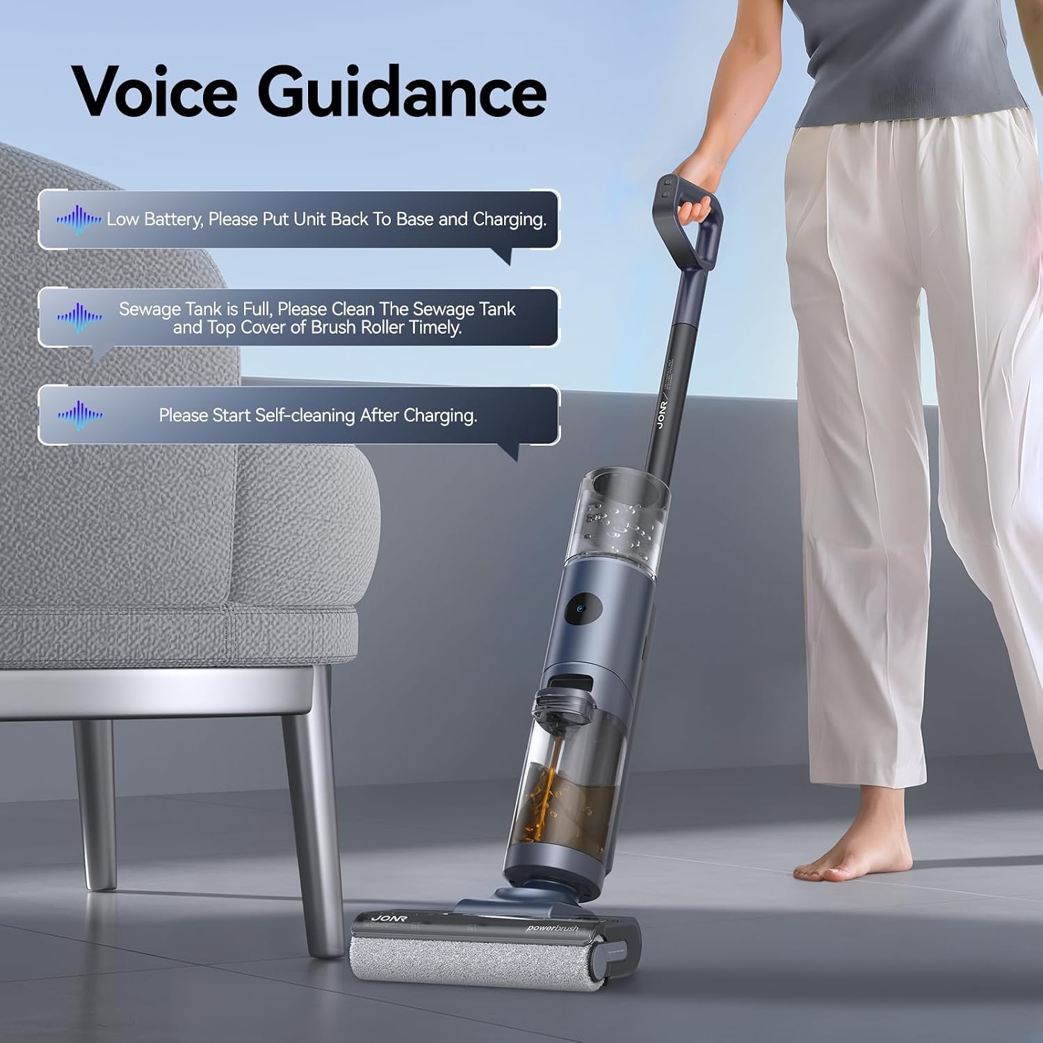 JONR ED12 PRO Cordless Wet Dry Vacuum Cleaner with 70℃ Hot Water Self-Cleaning & 80℃ Hot Air Drying, Tangle-Free Design, Dual-Sided Edge Cleaning, Smart Floor Washer for Hard Floors (L)