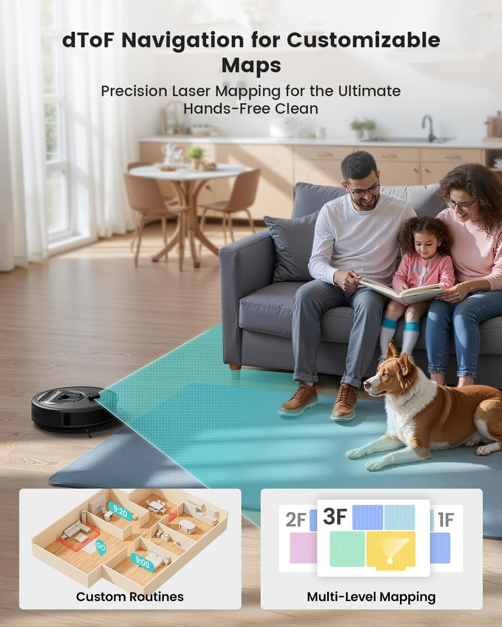 Lefant M330 Pro Robot Vacuum Cleaner and Mop Mapping 3 in 1, 5000Pa, dToF Navigation, Customized Cleaning, 150 mins, Upgraded PSD 190° Obstacle Avoidance Technology, 2.4&5G WiFi, Pet Hair & Carpets