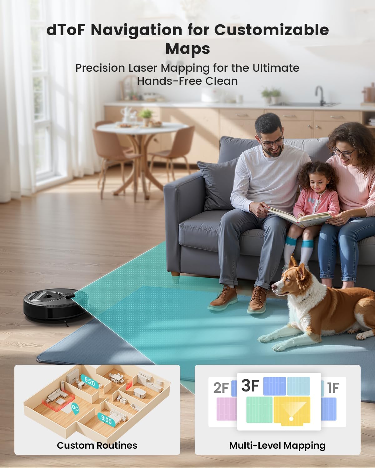 Lefant M330 Pro Robot Vacuum Cleaner and Mop Mapping 3 in 1, 5000Pa, dToF Navigation, Customized Cleaning, 150 mins, Upgraded PSD 190° Obstacle Avoidance Technology, 2.4&5G WiFi, Pet Hair & Carpets