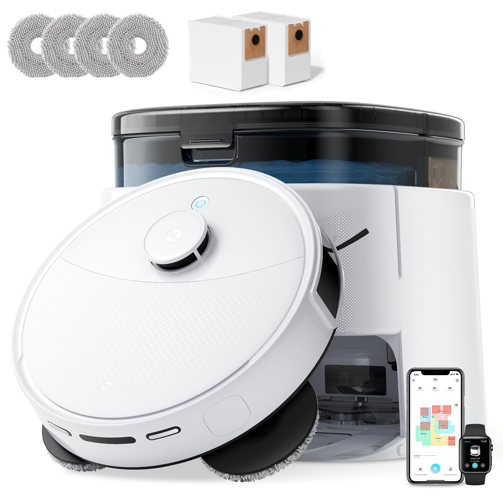 Lefant M2 Robot Vacuum and Mop, Upgraded PSD Obstacle Avoidance Technology, 6000Pa Strong Suction, 160min Runtime, dToF Navigation, Customized Cleaning, 3-Floor Mapping, WiFi/App/Alexa 2.4G & 5G