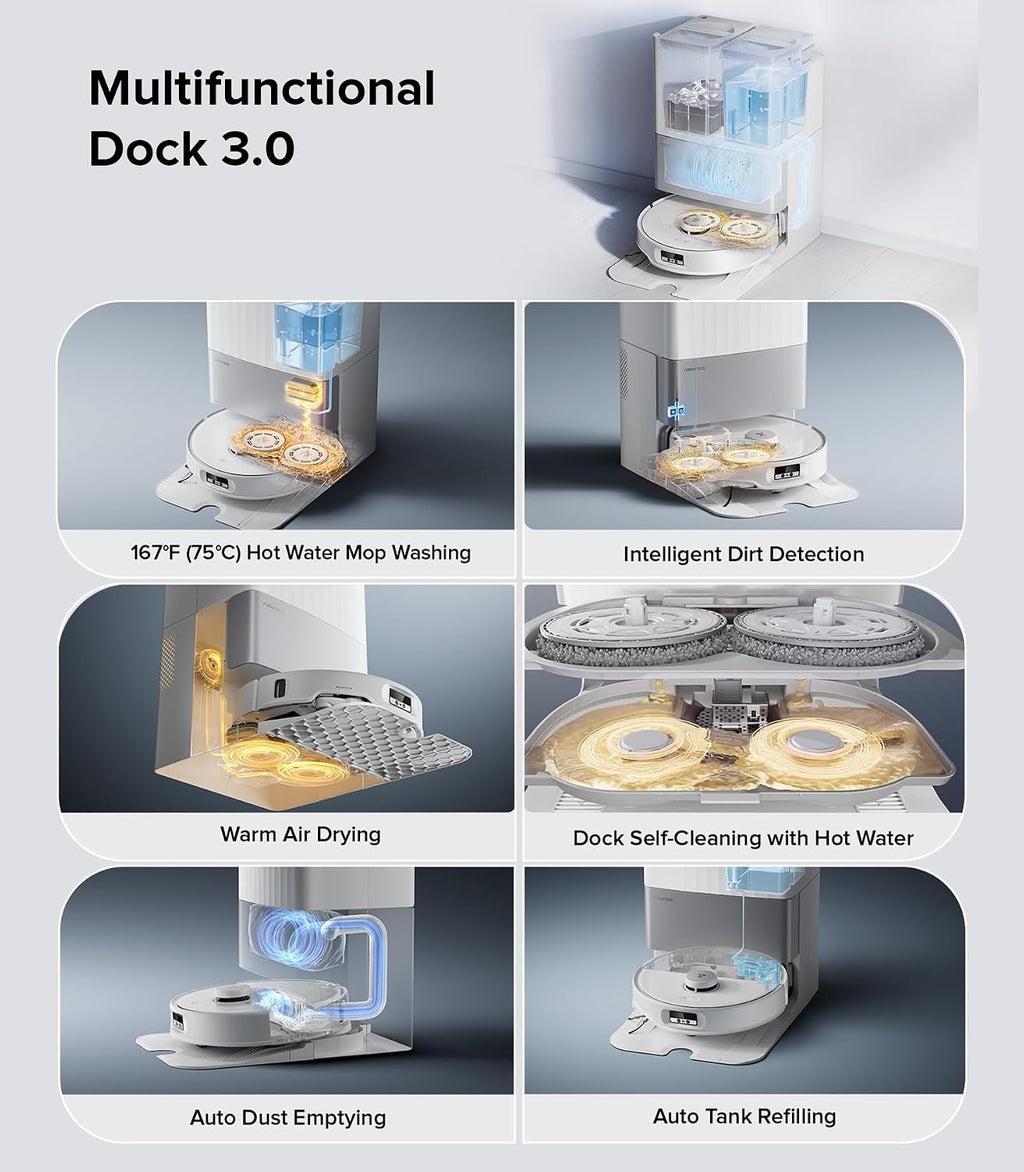 Roborock Qrevo Edge Robot Vacuum and Mop, 18,500Pa Suction, Zero-Tangling, FlexiArm Arc Side Brush, FlexiArm Mop, AdaptiLift Chassis, 17mm Mop Lifting, Hot Water Mop Washing & Drying, Self-Emptying