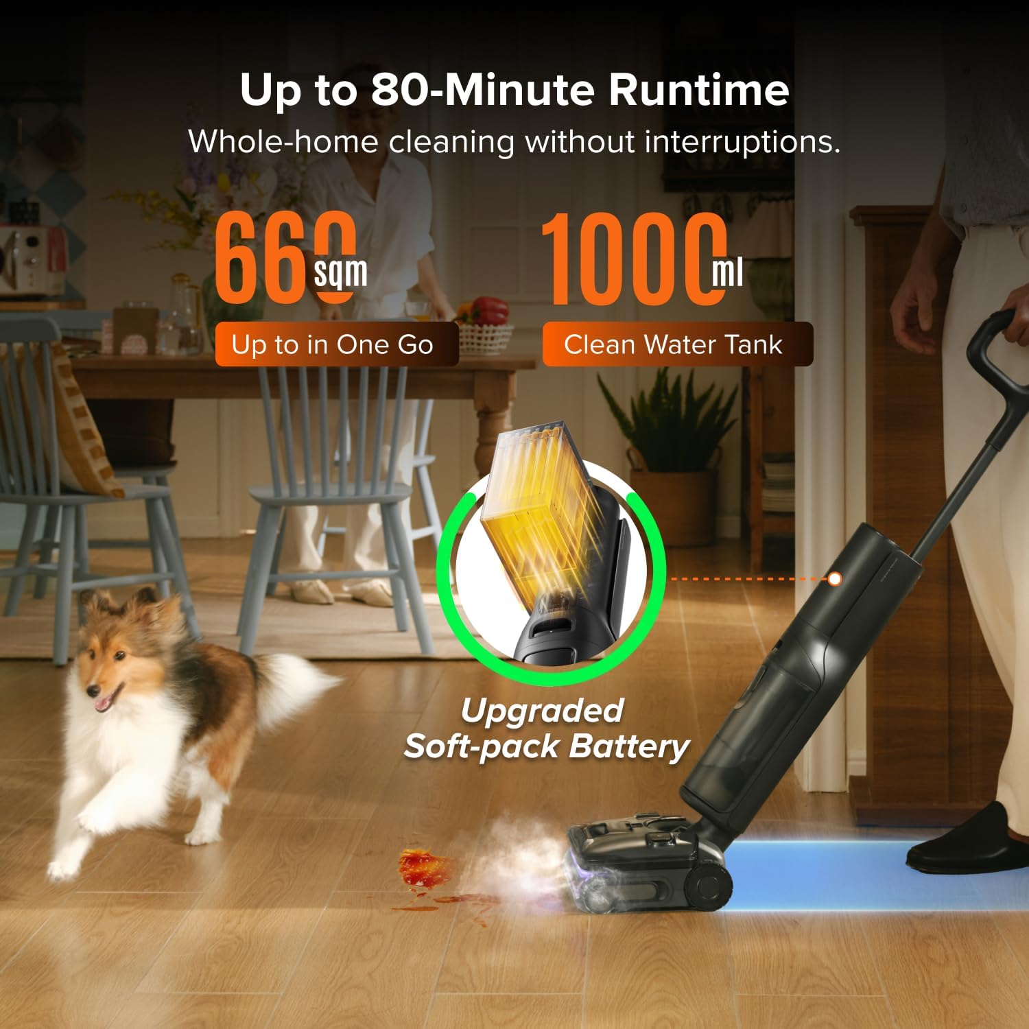 roborock F25 Steam Wet Dry Vacuum Cleaner, 80min Runtime, Great for Sticky Messes, 90°C Self-Cleaning, 95℃ Hot Air Drying, <1 mm Gap Edge-to-Edge Cleaning, Extended Battery Lifespan