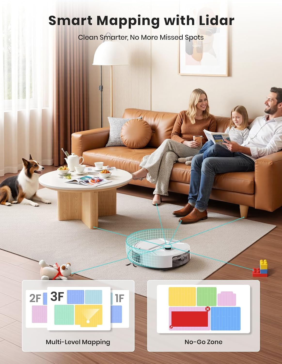 Lefant M210 Pro Omni Robot Vacuum and Mop, 20,000Pa Suction, Real-Time Roller Mop Cleaning, Self-Cleaning Dock, dToF LiDAR Mapping, PSD Obstacle Avoidance, Pet Hair, WiFi App & Alexa, White