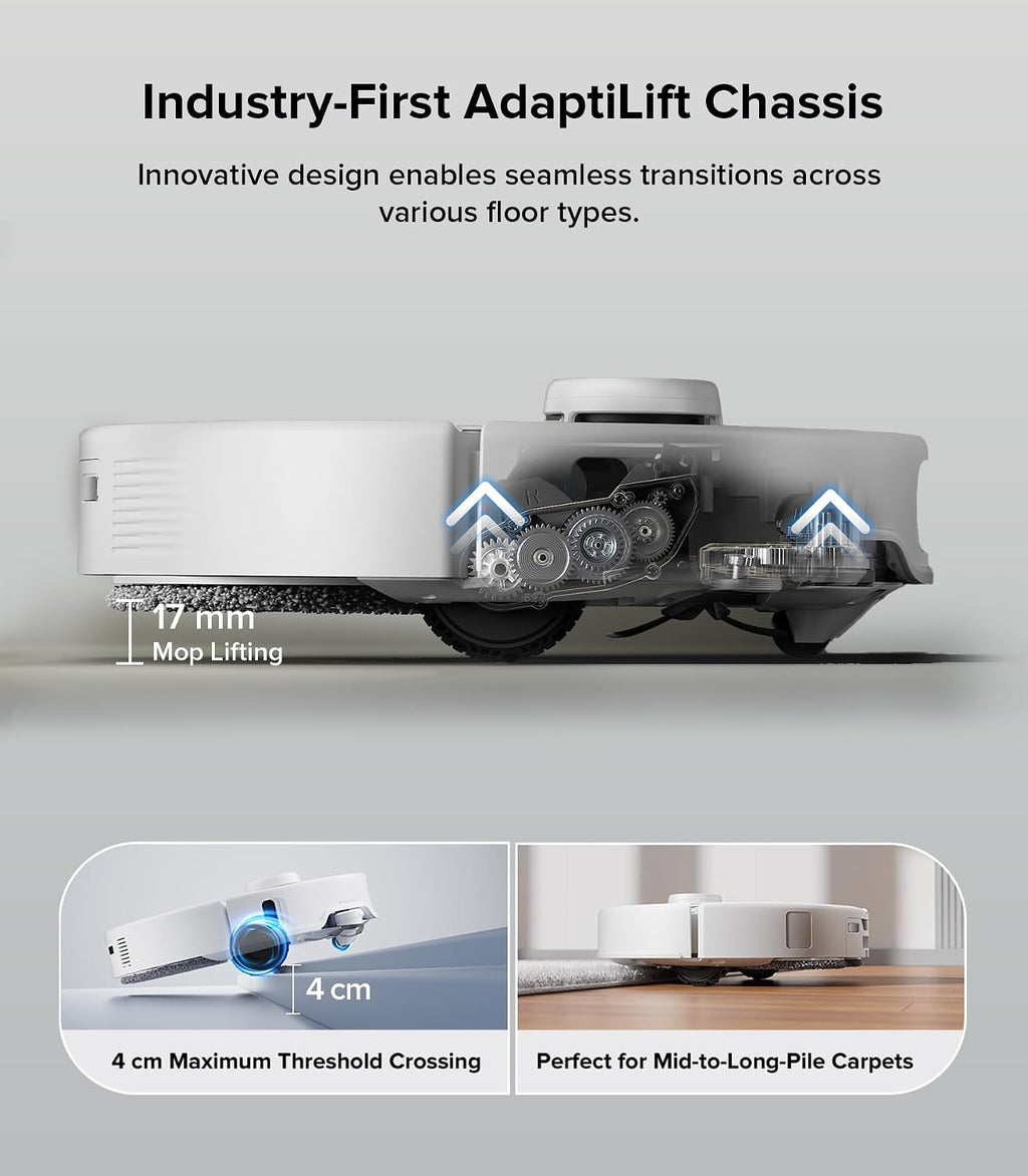 Roborock Qrevo Edge Robot Vacuum and Mop, 18,500Pa Suction, Zero-Tangling, FlexiArm Arc Side Brush, FlexiArm Mop, AdaptiLift Chassis, 17mm Mop Lifting, Hot Water Mop Washing & Drying, Self-Emptying