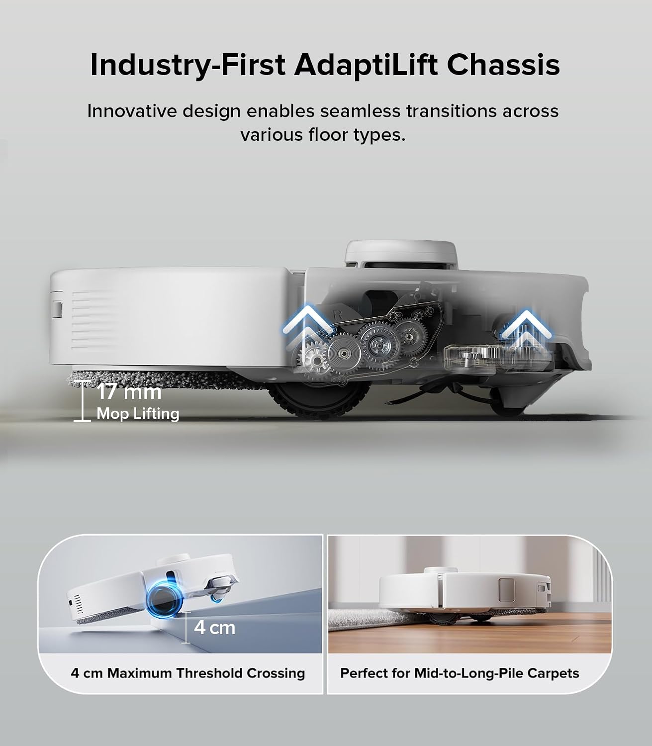 Roborock Qrevo Edge Robot Vacuum and Mop, 18,500Pa Suction, Zero-Tangling, FlexiArm Arc Side Brush, FlexiArm Mop, AdaptiLift Chassis, 17mm Mop Lifting, Hot Water Mop Washing & Drying, Self-Emptying