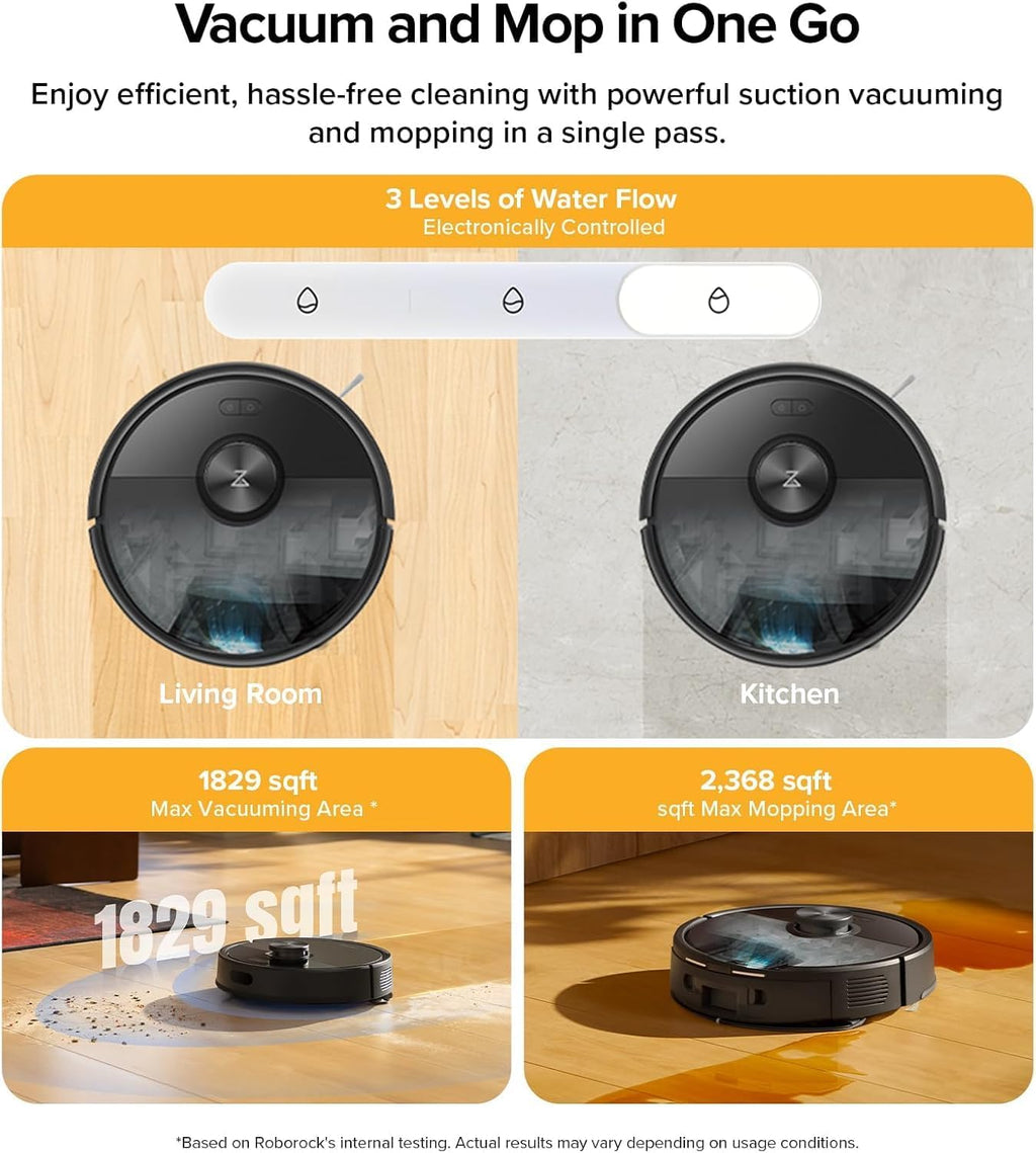 Roborock Q7T+ Robotic Vacuum Cleaner, Black, 8000 Pa Powerful Suction, App Control, HEPA Filter, Round, Battery Powered