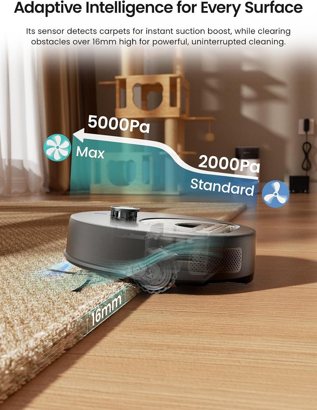 Lefant M330 Plus Robot Vacuum Cleaner and Mop Mapping 3 in 1, 5000Pa, 150 mins, dToF Navigation, Customized Cleaning, PSD 190° Obstacle Avoidance Technology, 2.4& 5G WiFi, Pet Hair & Carpets, Black