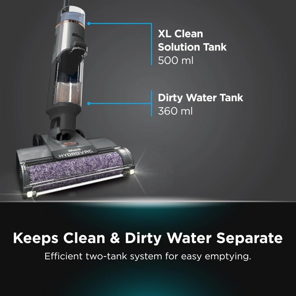 Shark Hydrovac Pro XL Cordless 3-in-1 Vacuum Cleaner, Self Cleaning Vacuum & Hydro Mop, Multi Surface & Odour Neutralising, WD210ANZ, Charcoal Grey & Rose Gold