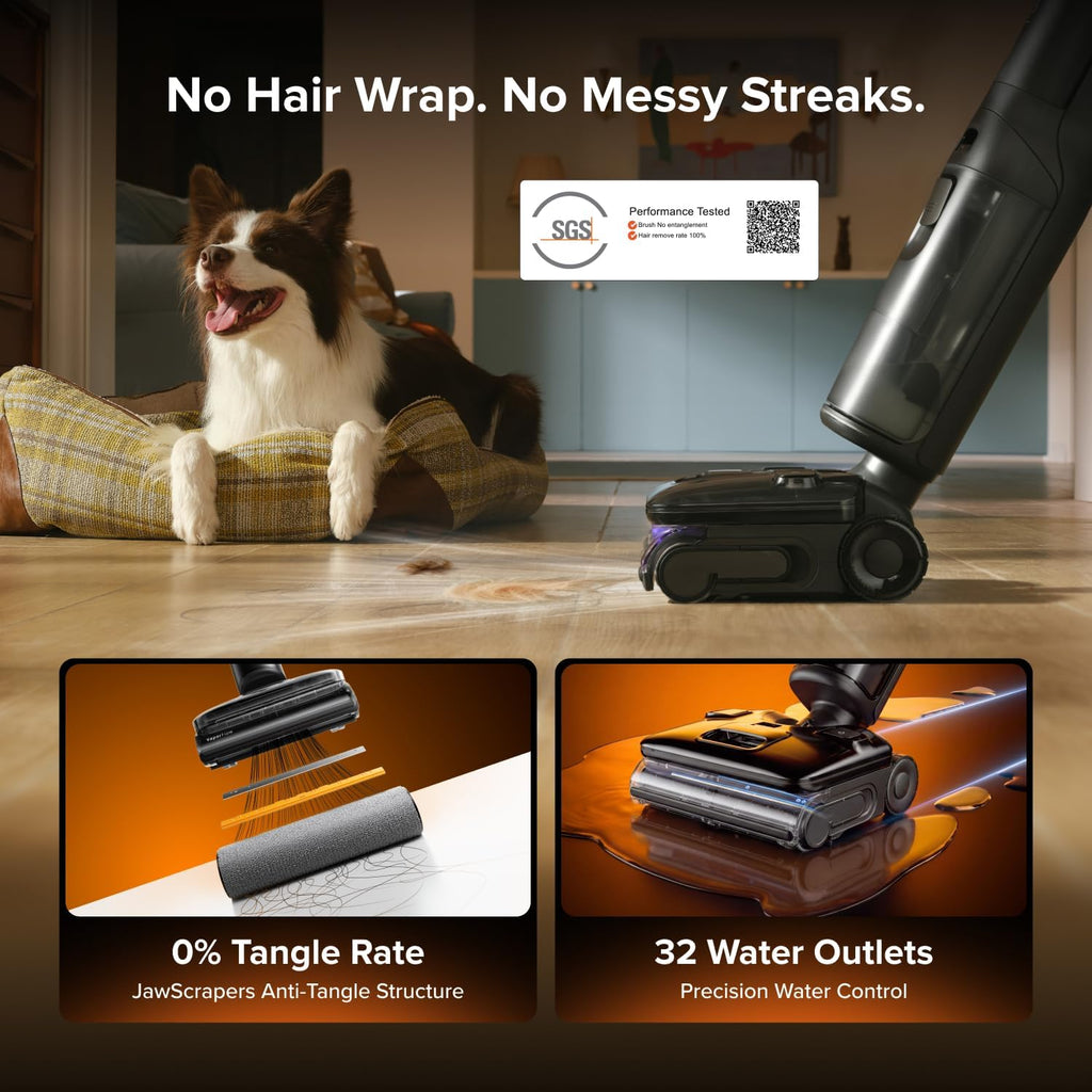 roborock F25 Steam Wet Dry Vacuum Cleaner, 80min Runtime, Great for Sticky Messes, 90°C Self-Cleaning, 95℃ Hot Air Drying, <1 mm Gap Edge-to-Edge Cleaning, Extended Battery Lifespan