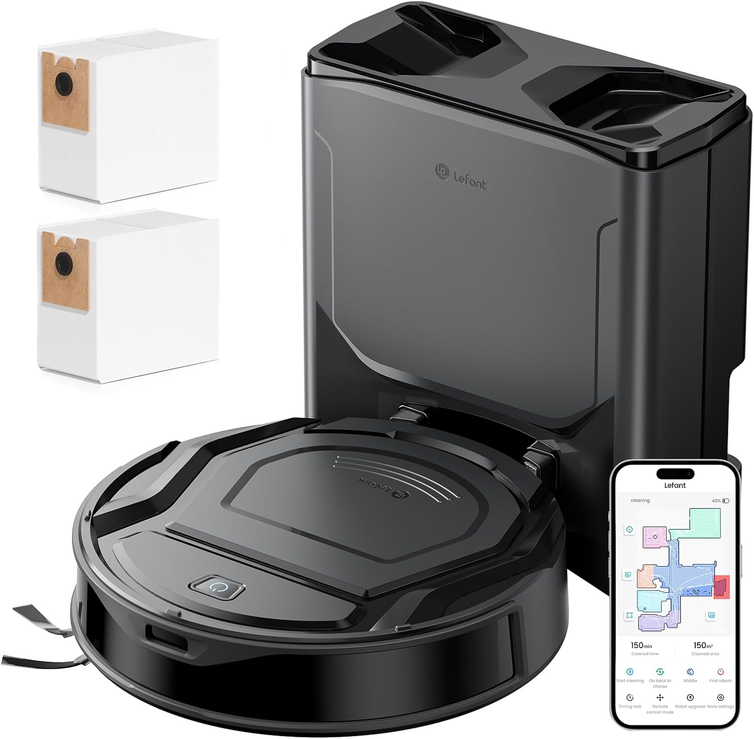 Lefant M210 Plus Robot Vacuum, Sweep & Mop in One, 6000Pa, 75-Day Self Emptying, ToF Laser Navigation, Ultra-Slim Body 80mm, V-Shaped Roller Brush, Multi-Level Mapping, 2.4G/5G WiFi/App/Alexa