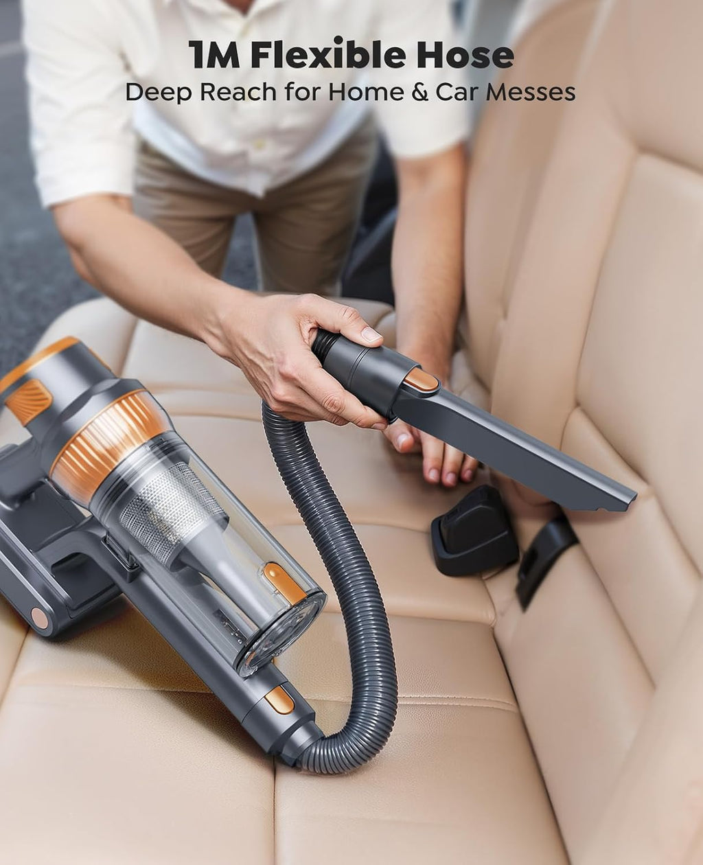 Cordless Vacuum Cleaner, 650W/55KPA 65Min, Stick Vacuum with 1M Extendable Hose, Self-Stand Feature, Auto Mode, Wall Mounted Charging, Touchscreen, Anti-Tangle Vacuum for Pet Hair/Carpet/Floor/Car