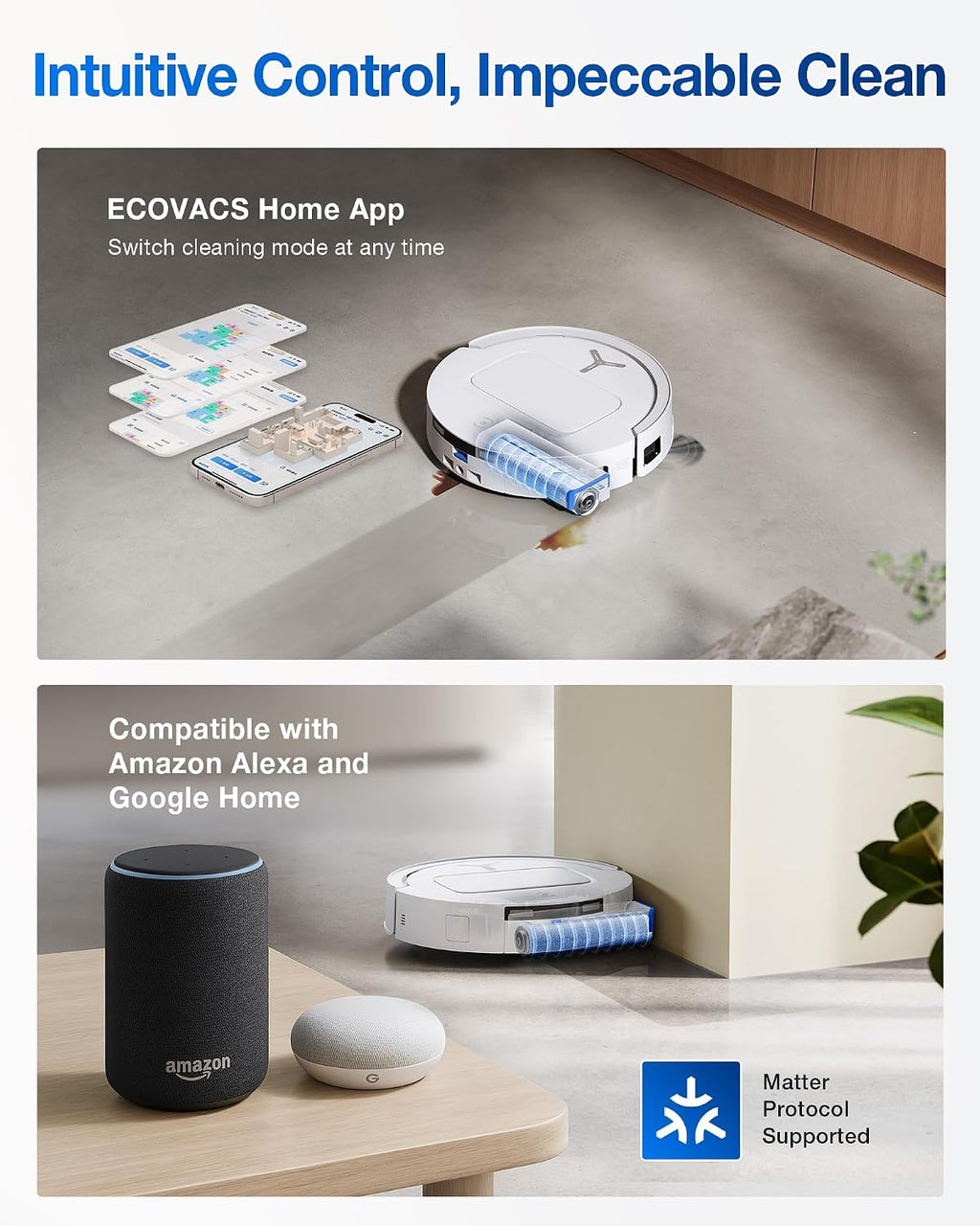 ECOVACS DEEBOT T80 Omni Robot Vacuum and Mop,18,000Pa Suction, Instant Self-Cleaning OZMO Roller Mop, TruEdge Deep Cleaning, AI Navigation and ZeroTangle 3.0 for Pets and Carpets