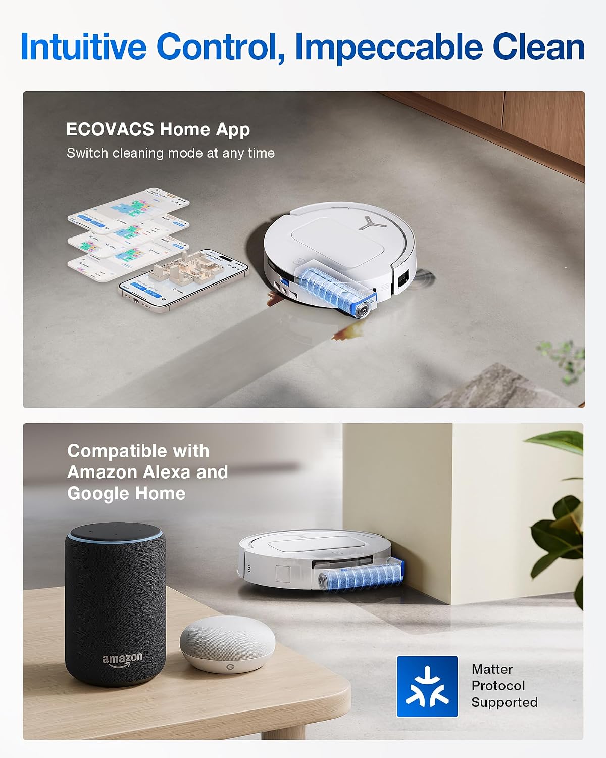 ECOVACS DEEBOT T80 Omni Robot Vacuum and Mop,18,000Pa Suction, Instant Self-Cleaning OZMO Roller Mop, TruEdge Deep Cleaning, AI Navigation and ZeroTangle 3.0 for Pets and Carpets