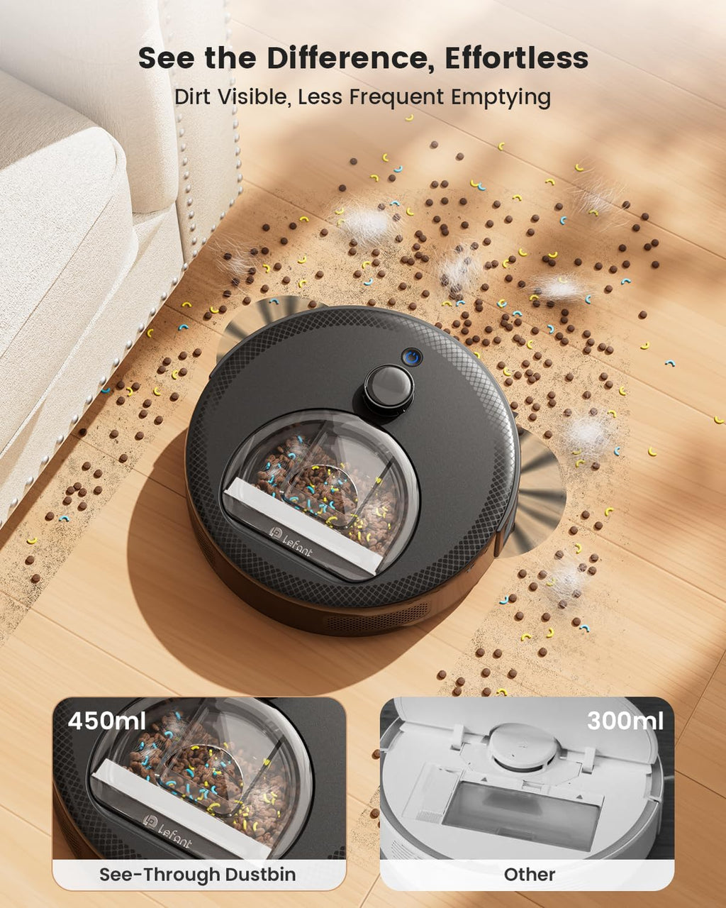 Lefant M330 Pro Robot Vacuum Cleaner and Mop Mapping 3 in 1, 5000Pa, dToF Navigation, Customized Cleaning, 150 mins, Upgraded PSD 190° Obstacle Avoidance Technology, 2.4&5G WiFi, Pet Hair & Carpets