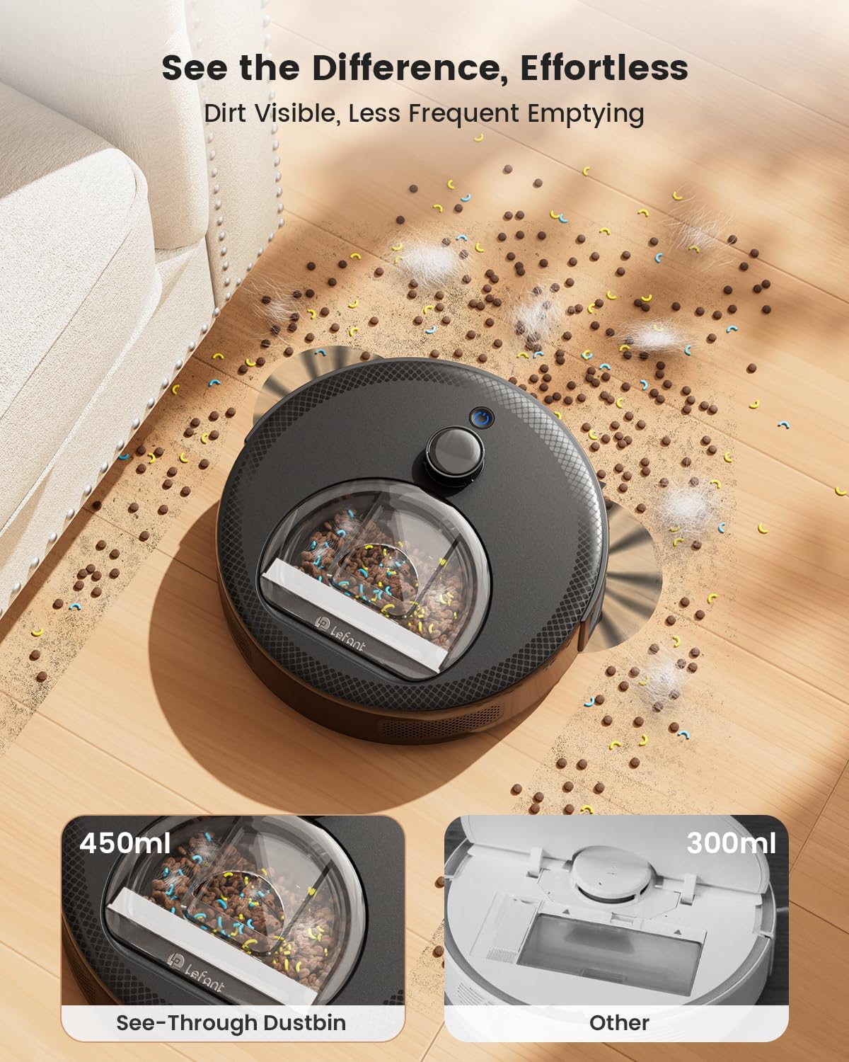 Lefant M330 Pro Robot Vacuum Cleaner and Mop Mapping 3 in 1, 5000Pa, dToF Navigation, Customized Cleaning, 150 mins, Upgraded PSD 190° Obstacle Avoidance Technology, 2.4&5G WiFi, Pet Hair & Carpets