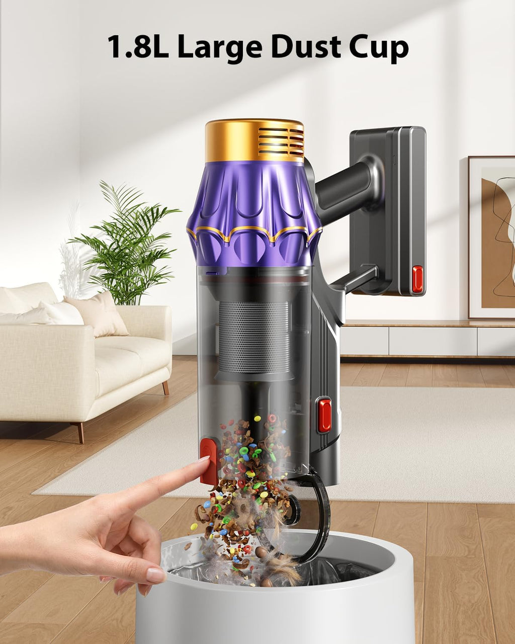 Cordless Vacuum Cleaner, 650W/55KPA/70 Mins Vacuum Cleaners for Home with Self-Standing, Anti-Tangle Vacuum Cordless, Smart Display and 1.8L Cup Cordless Stick Vacuum Cleaner for Pet Hair/Carpets