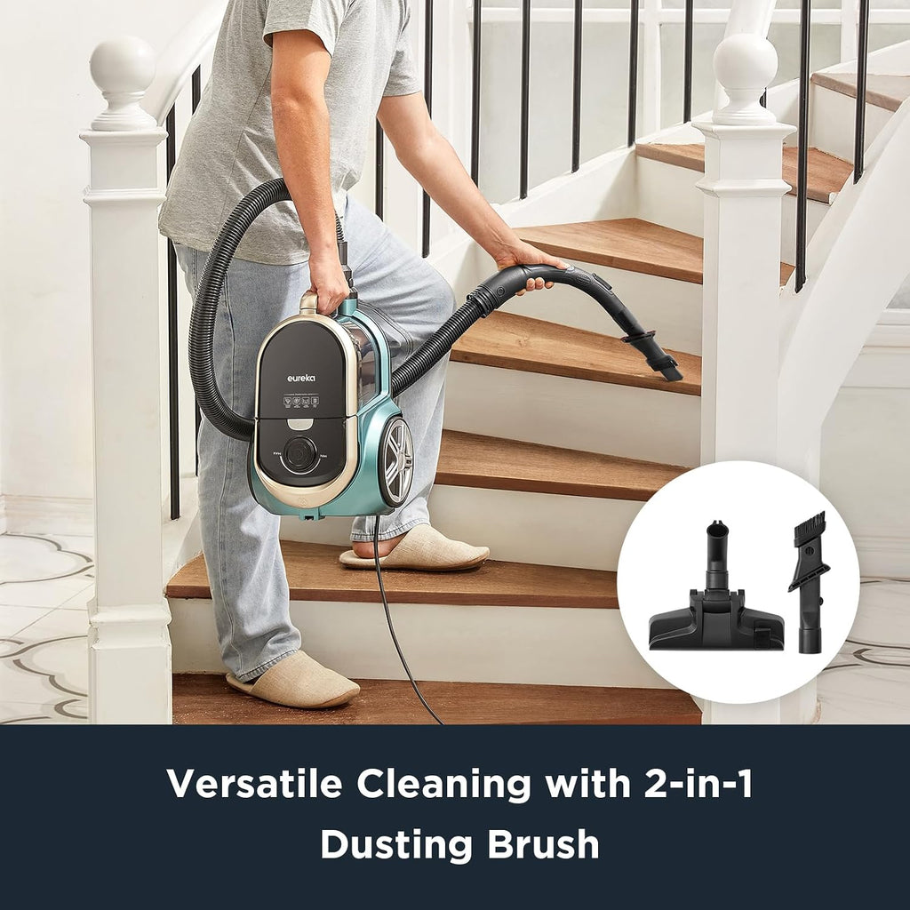 EUREKA NEN180 Bagless Vacuum Cleaner, Lightweight Cylinder Vacuum Cleaner with Single Cyclone System, 2000W Power Efficiency Motor, 2.2L Balgless Canister Vacuum Cleaner for Carpets and Hard Floors