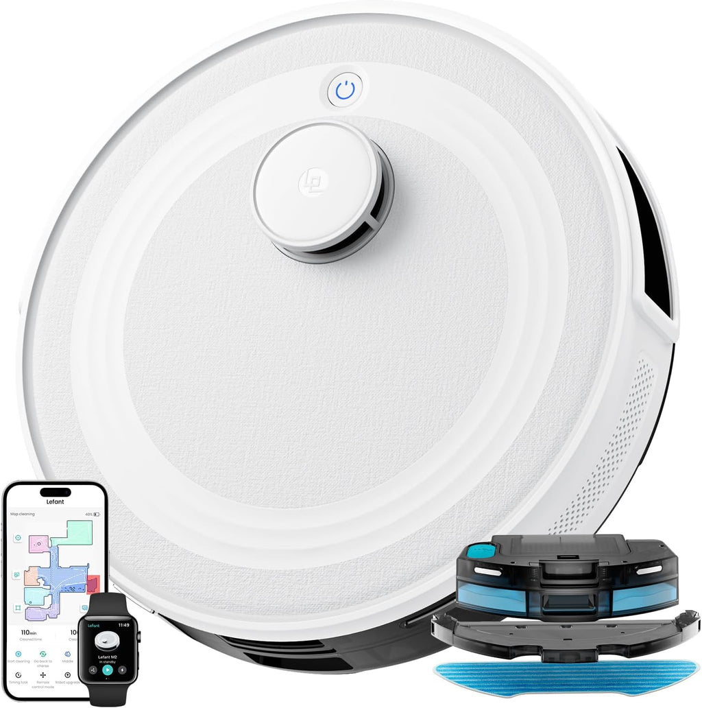 Lefant M2 Robot Vacuum and Mop, Upgraded PSD Obstacle Avoidance Technology, 6000Pa Strong Suction, 160min Runtime, dToF Navigation, Customized Cleaning, 3-Floor Mapping, WiFi/App/Alexa 2.4G & 5G