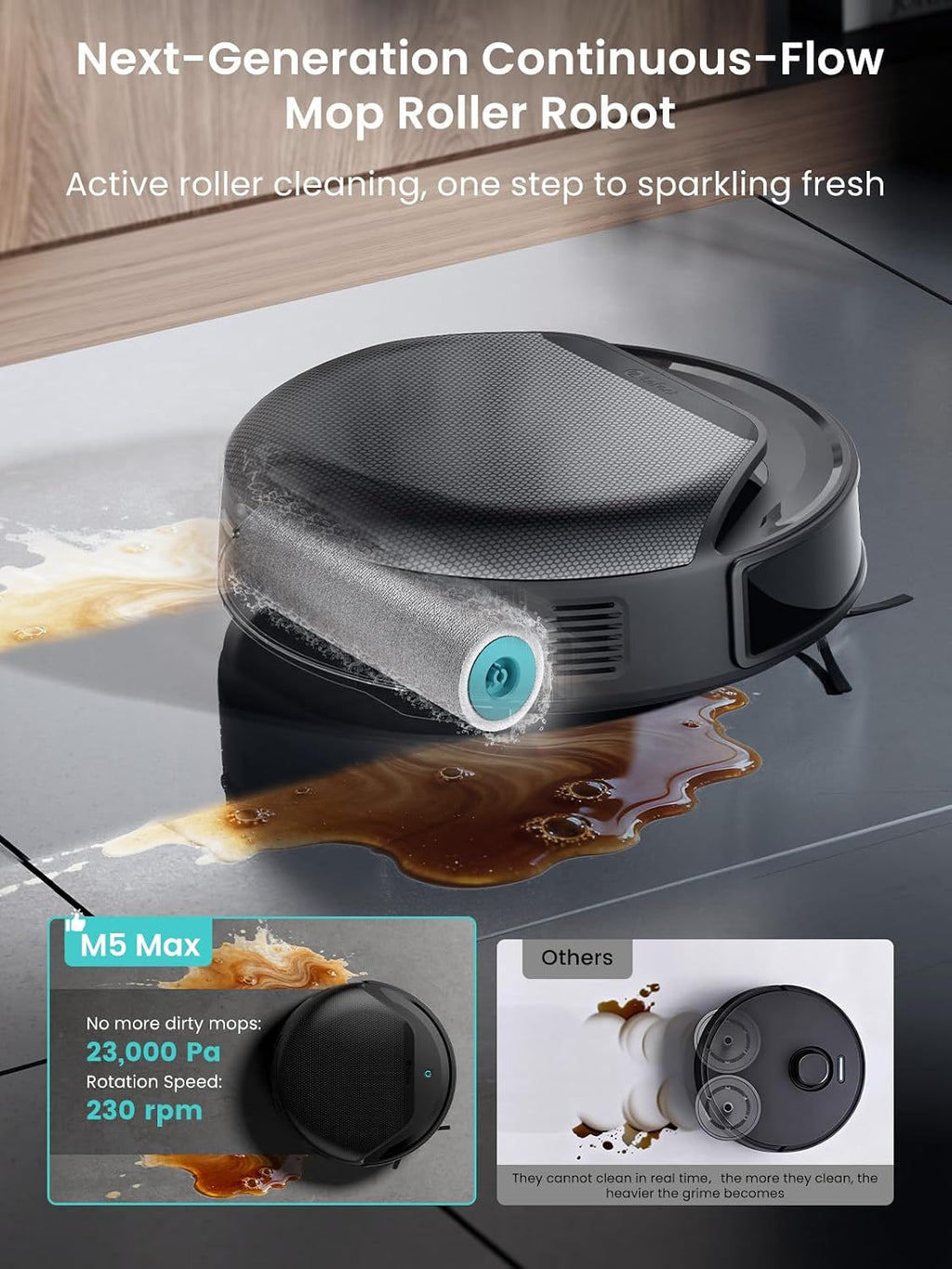 LEFANT M5 Max Robot Vacuum and Mop with Self-Emptying Base, 23000 Pa, 180mins, 3.2L Self-Emptying, 120-Day Hands-Free, dToF Laser Navigation, 5G WiFi/App/Alexa, Black