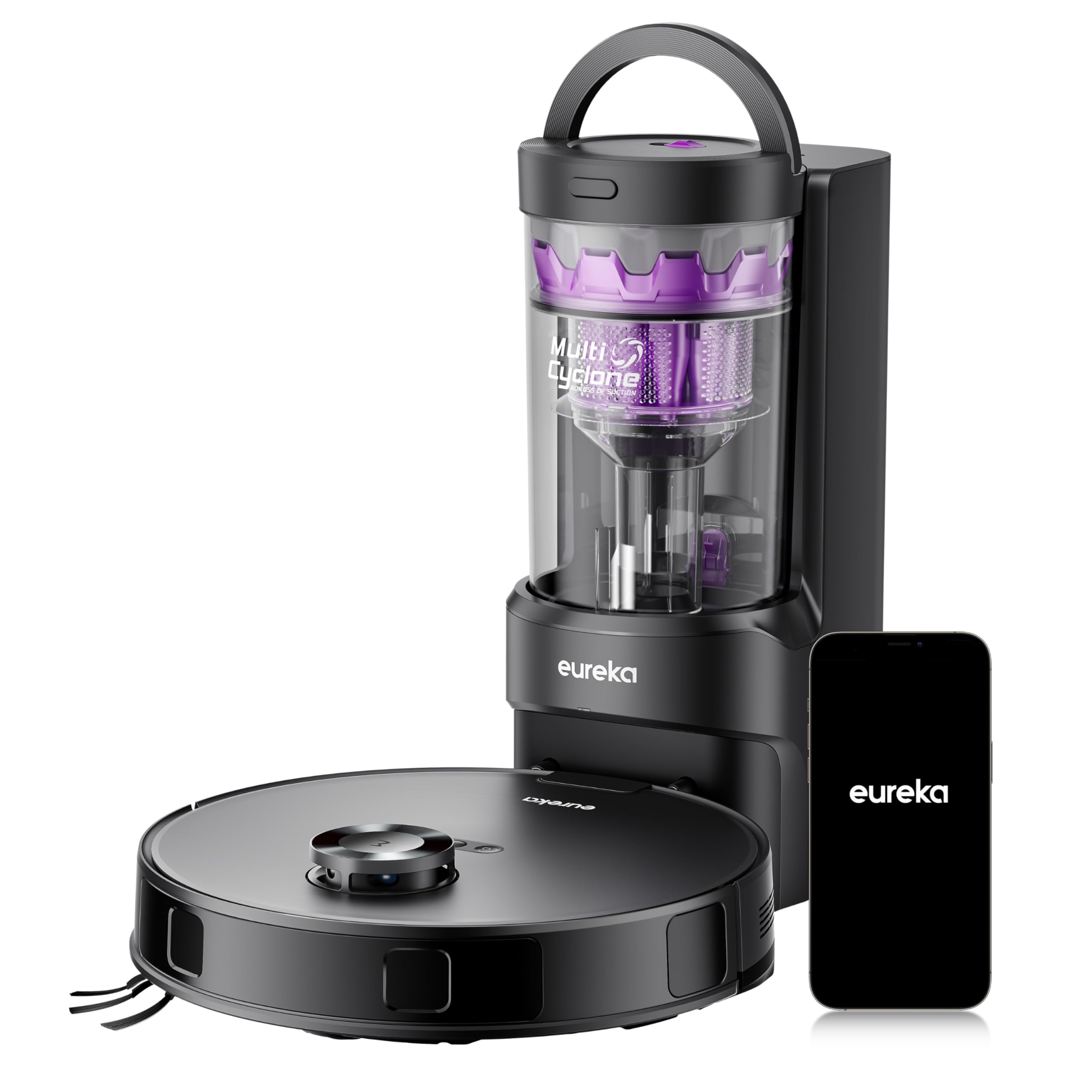 EUREKA E20 Evo Plus Robot Vacuum and Mop, Bagless Self-Emptying Station, 10000pa Suction, Anti Hair-Tangling Brush, LiDAR Navigation for Carpet&Hard Floors, Auto Lifting Mop, App Control, White
