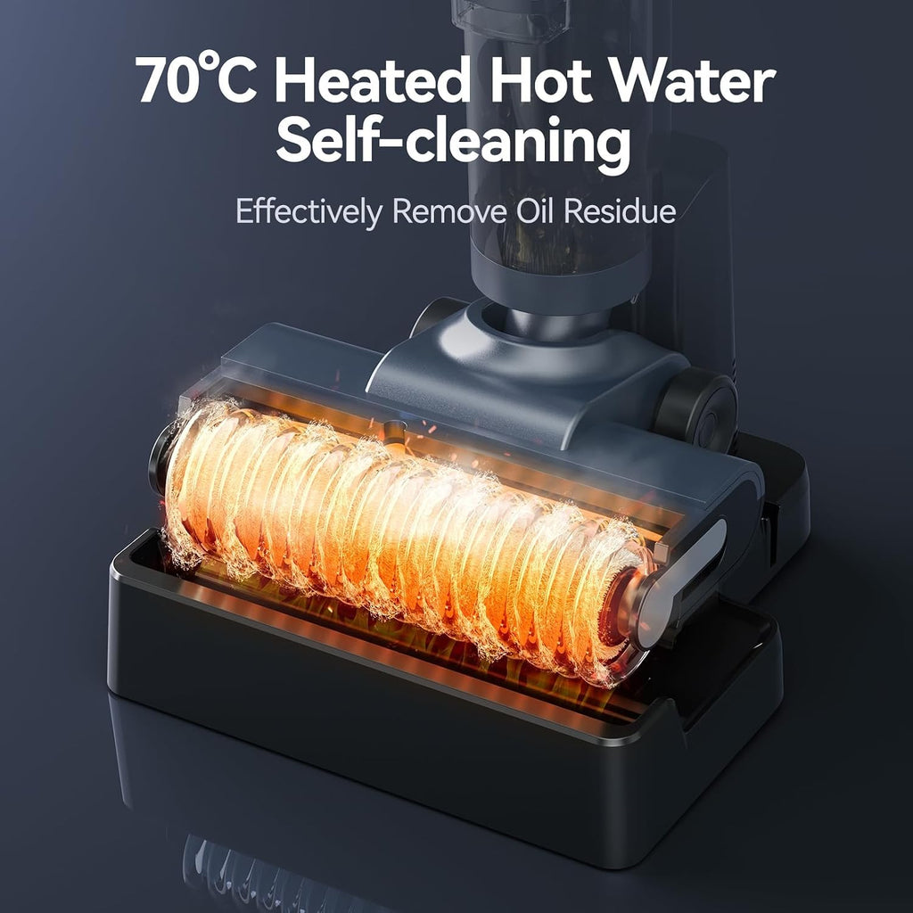 JONR ED12 PRO Cordless Wet Dry Vacuum Cleaner with 70℃ Hot Water Self-Cleaning & 80℃ Hot Air Drying, Tangle-Free Design, Dual-Sided Edge Cleaning, Smart Floor Washer for Hard Floors (L)