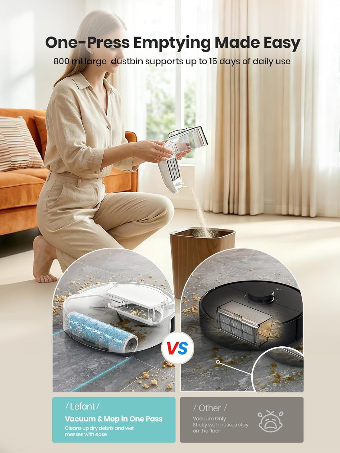 Lefant M210 Pro Omni Robot Vacuum and Mop, 20,000Pa Suction, Real-Time Roller Mop Cleaning, Self-Cleaning Dock, dToF LiDAR Mapping, PSD Obstacle Avoidance, Pet Hair, WiFi App & Alexa, White