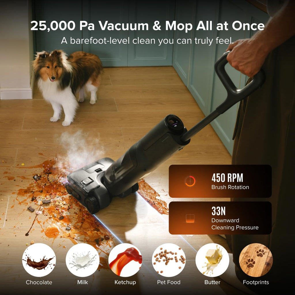 roborock F25 Steam Wet Dry Vacuum Cleaner, 80min Runtime, Great for Sticky Messes, 90°C Self-Cleaning, 95℃ Hot Air Drying, <1 mm Gap Edge-to-Edge Cleaning, Extended Battery Lifespan