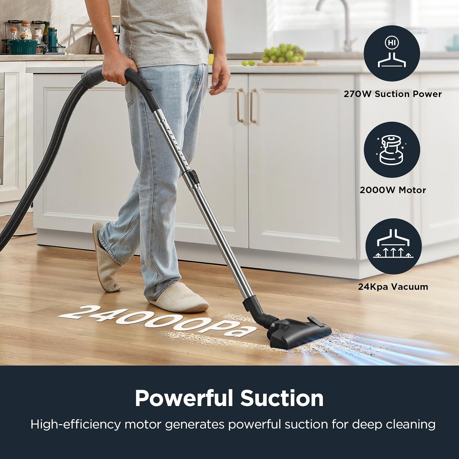 EUREKA NEN180 Bagless Vacuum Cleaner, Lightweight Cylinder Vacuum Cleaner with Single Cyclone System, 2000W Power Efficiency Motor, 2.2L Balgless Canister Vacuum Cleaner for Carpets and Hard Floors
