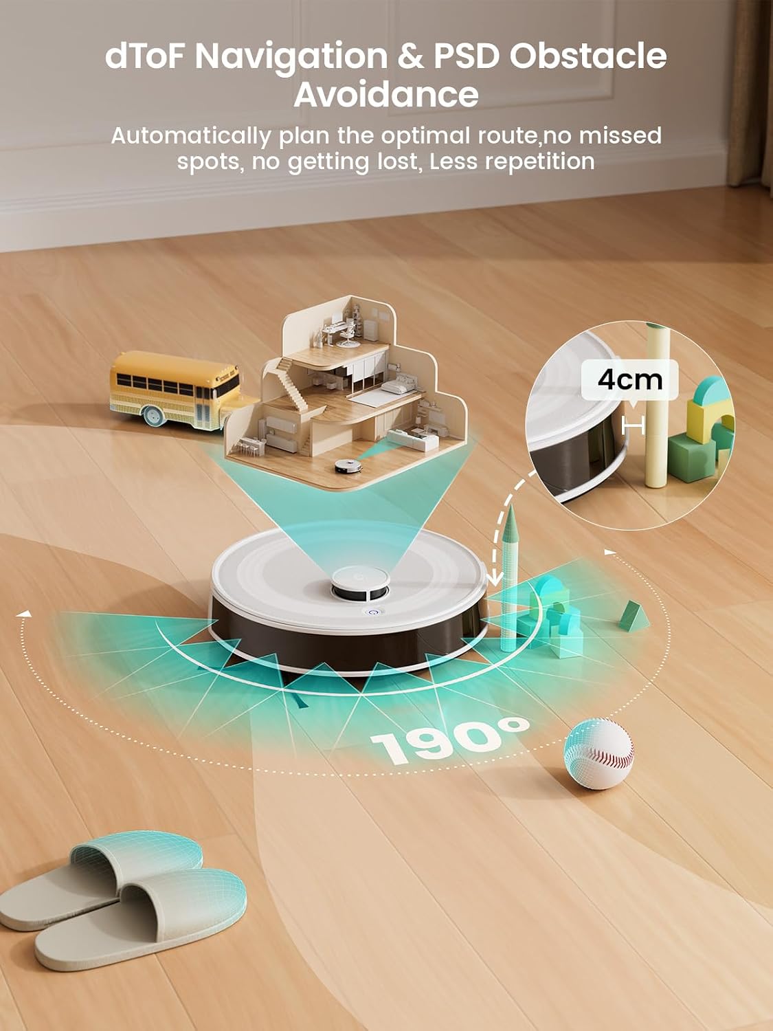 Lefant M2 Robot Vacuum and Mop, Upgraded PSD Obstacle Avoidance Technology, 6000Pa Strong Suction, 160min Runtime, dToF Navigation, Customized Cleaning, 3-Floor Mapping, WiFi/App/Alexa 2.4G & 5G