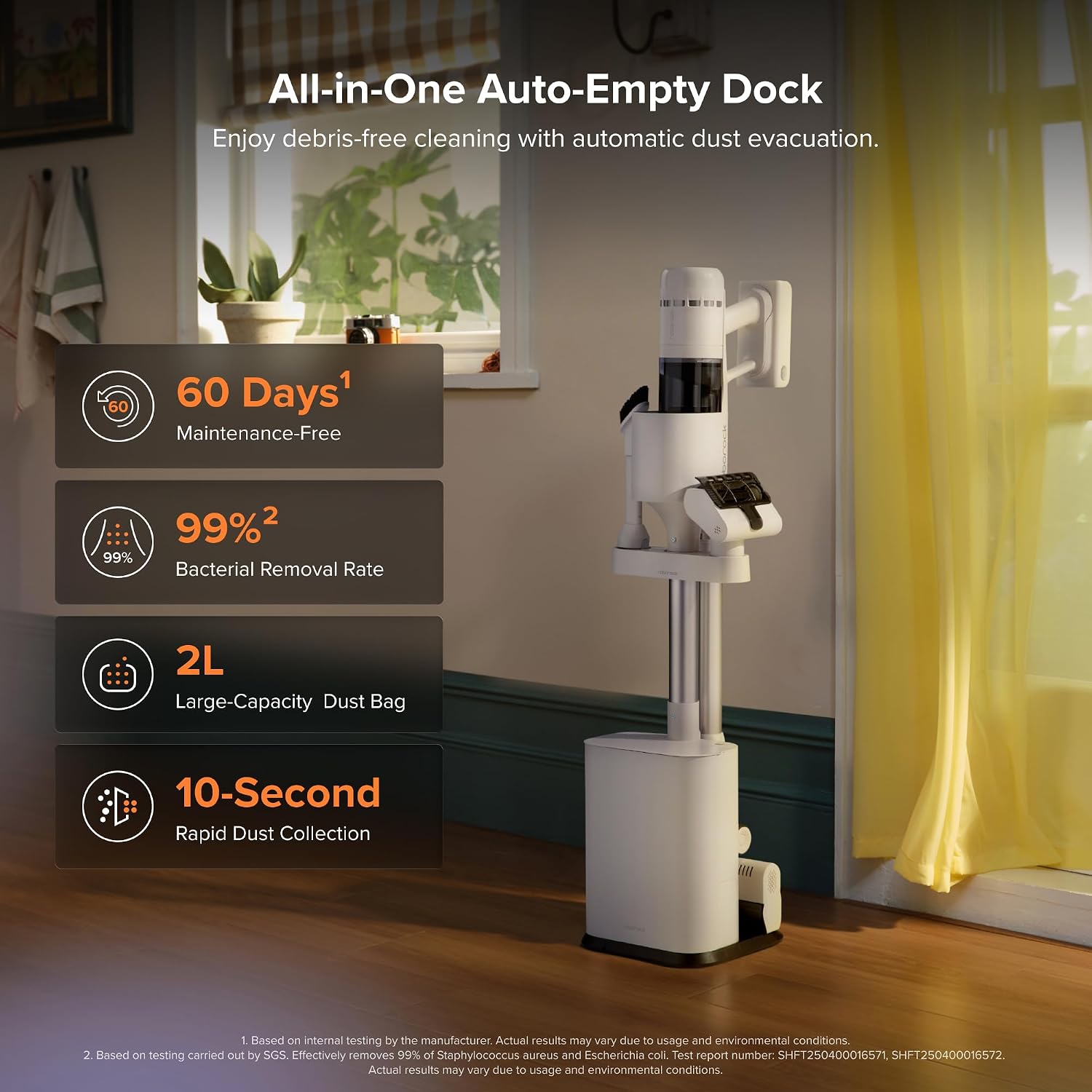 roborock H60 Hub Plus Cordless Vacuum Cleaner with Auto-Empty Dock, 170AW Max Suction, 0% Tangle Rate, 140° Ultra-Wide Green LED Light, Up to 80 Min Runtime, Anti-Tangle Brush for Carpets