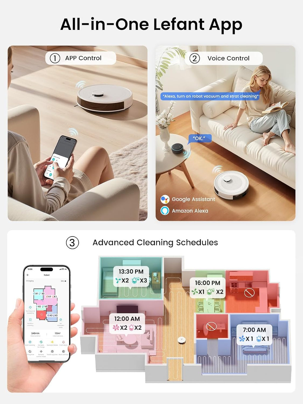 Lefant M2 Plus Robot Vacuum and Mop, 75-Day Self Emptying, 6000Pa Powerful Suction, dToF Laser Navigation, Customized Cleaning, Roller Brush for Carpet, Multi-Level Mapping, WiFi/App/Alexa, 2.4G/5G