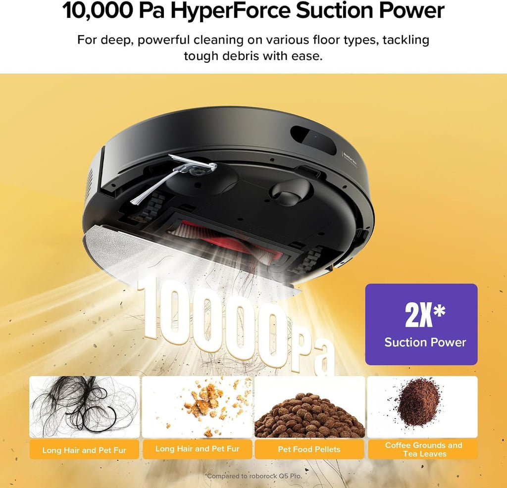 Roborock Q7T+ Robotic Vacuum Cleaner, Black, 8000 Pa Powerful Suction, App Control, HEPA Filter, Round, Battery Powered